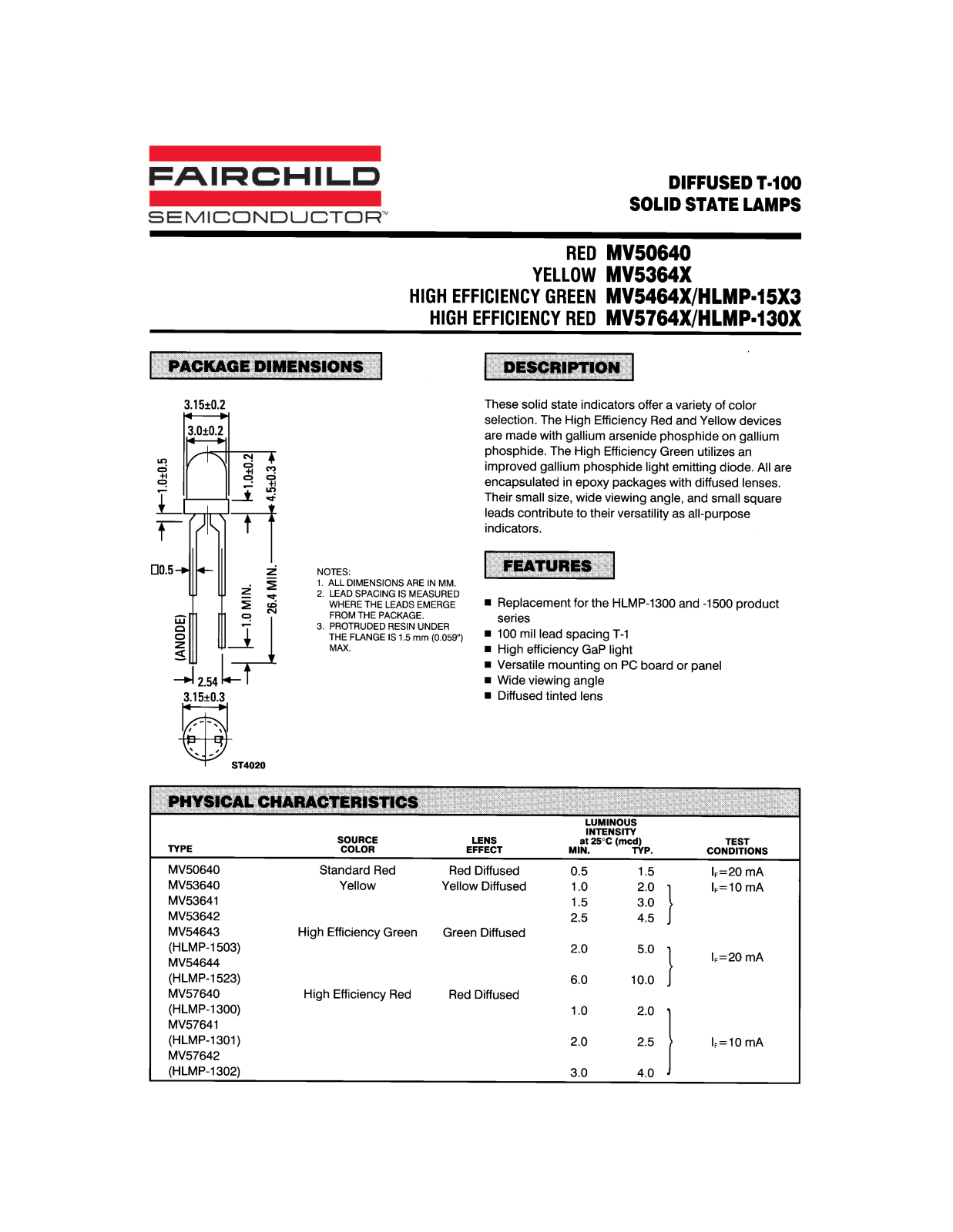 Fairchild Semiconductor MV53642, MV57642, MV54644, MV57641, MV53640 Datasheet