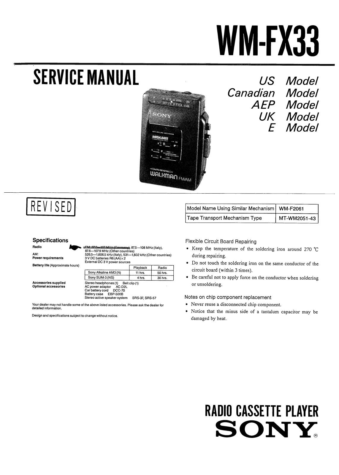 Sony WMFX-33 Service manual