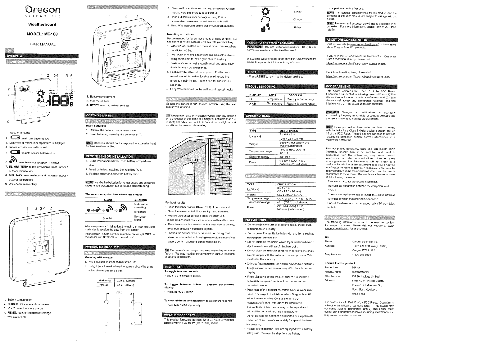 Oregon Scientific MB108 Owner's Manual