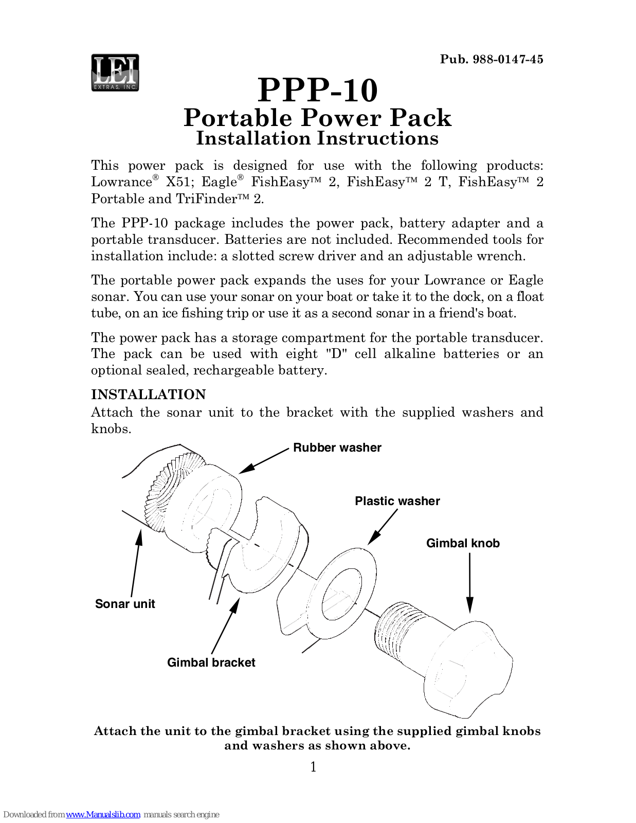 Lowrance 10, PPP-10 Installation Instructions Manual