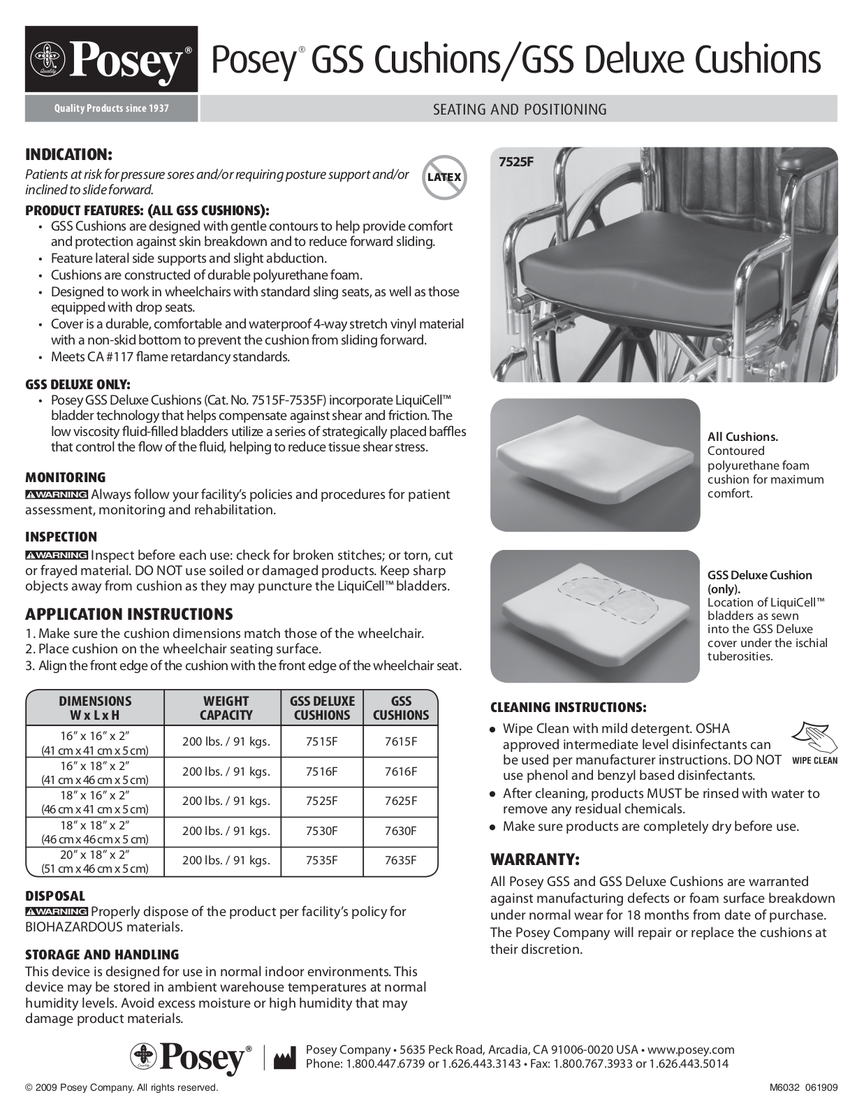 Posey Molded Foam Cushions User Manual