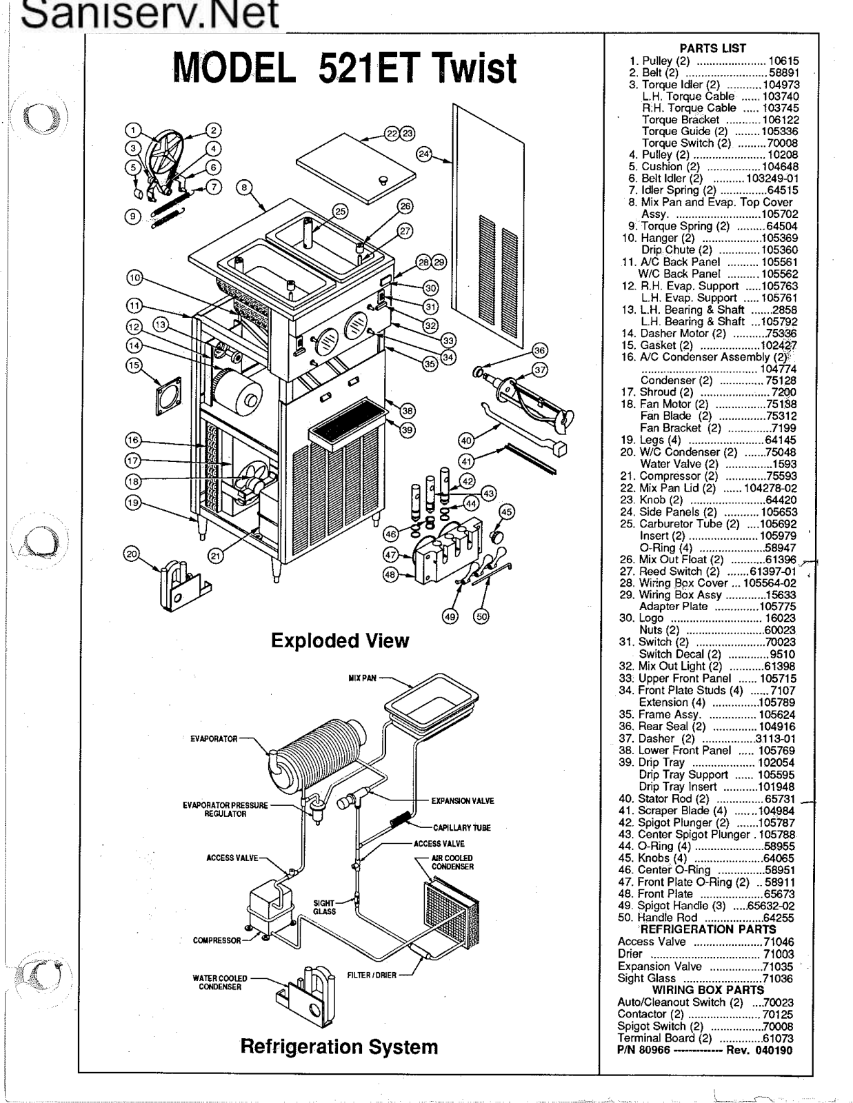 SaniServ 521ET Parts Diagram