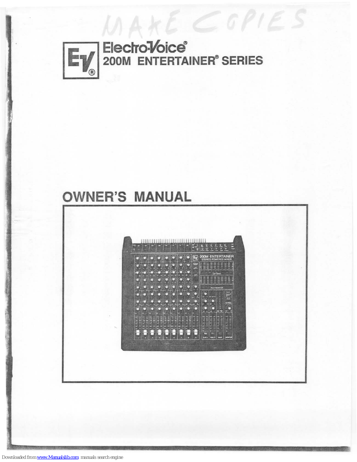 Electro-Voice Entertainer Series 200M, 200M Entertainer Series Owner's Manual