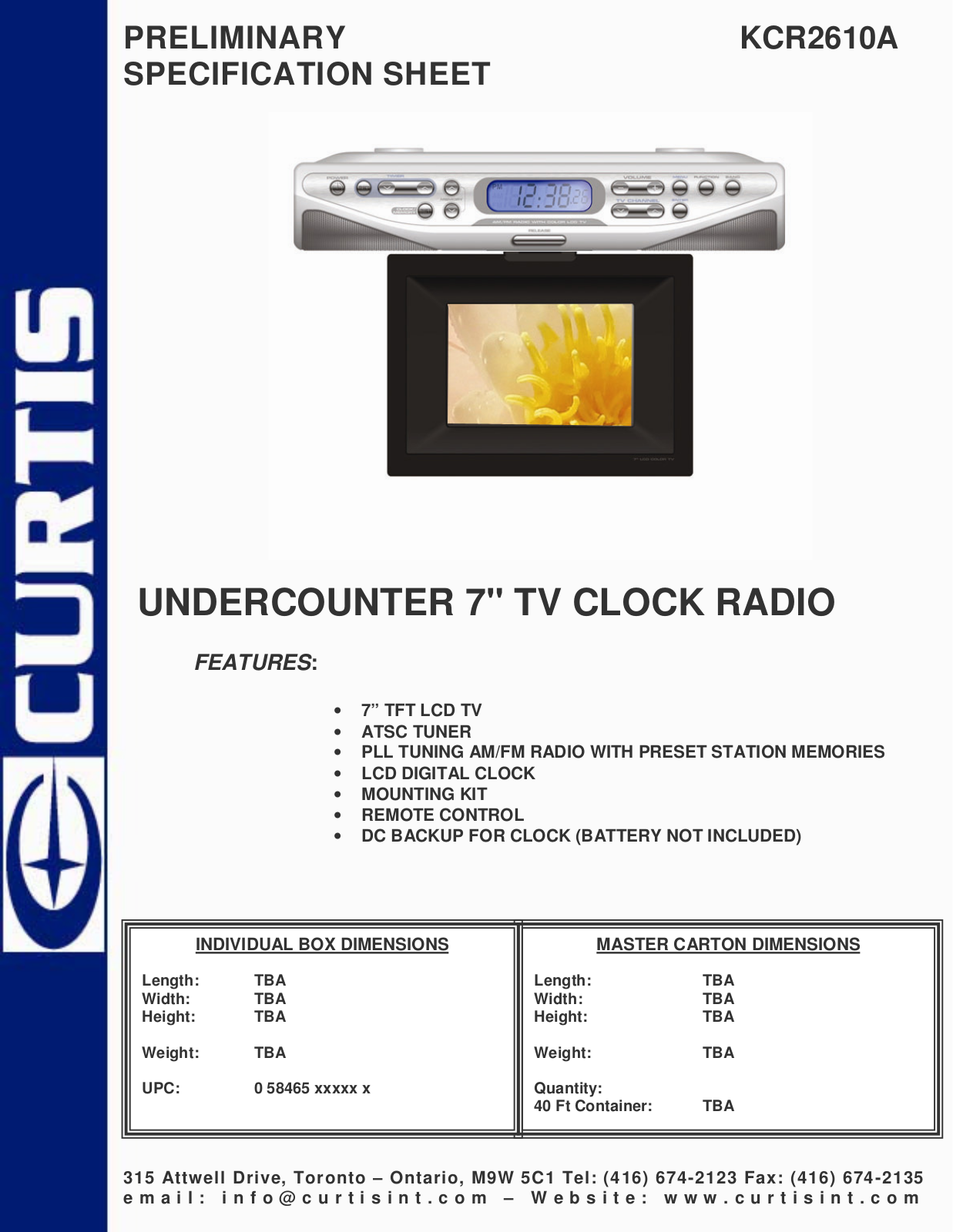 Curtis KCR2610A User Manual