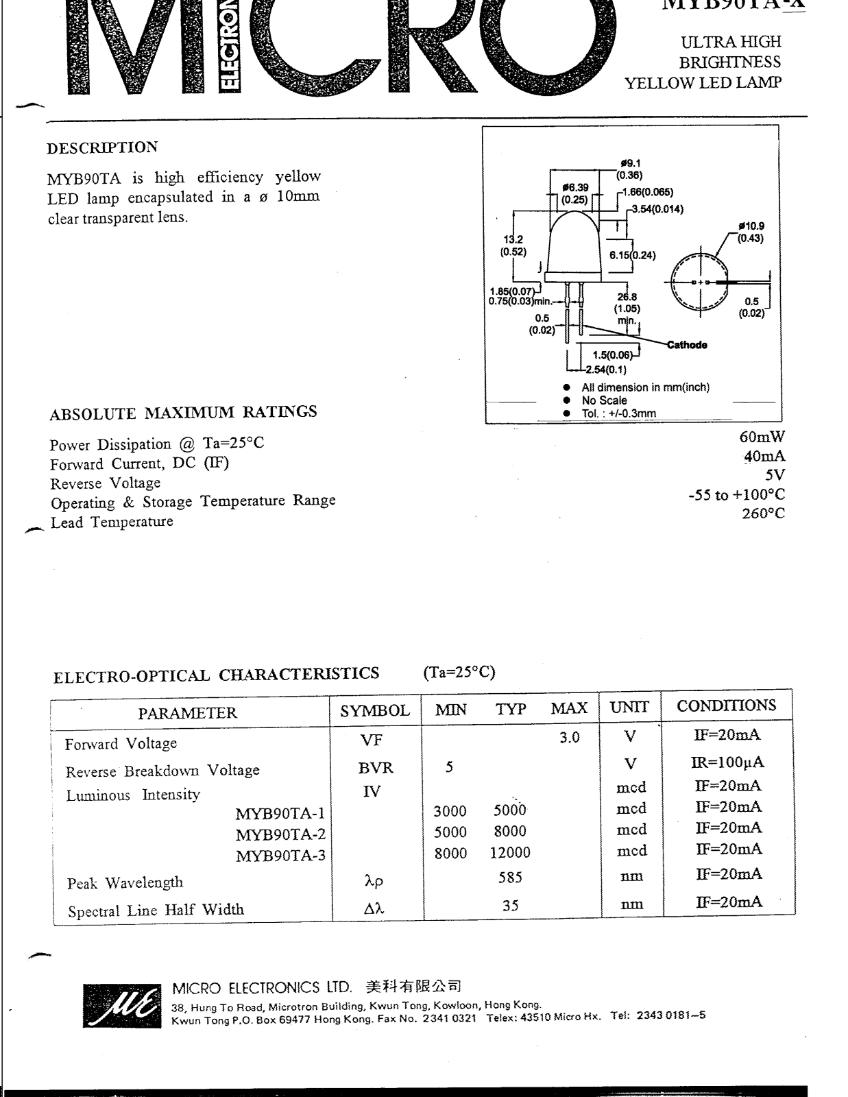 MICRO MYB90TA Datasheet