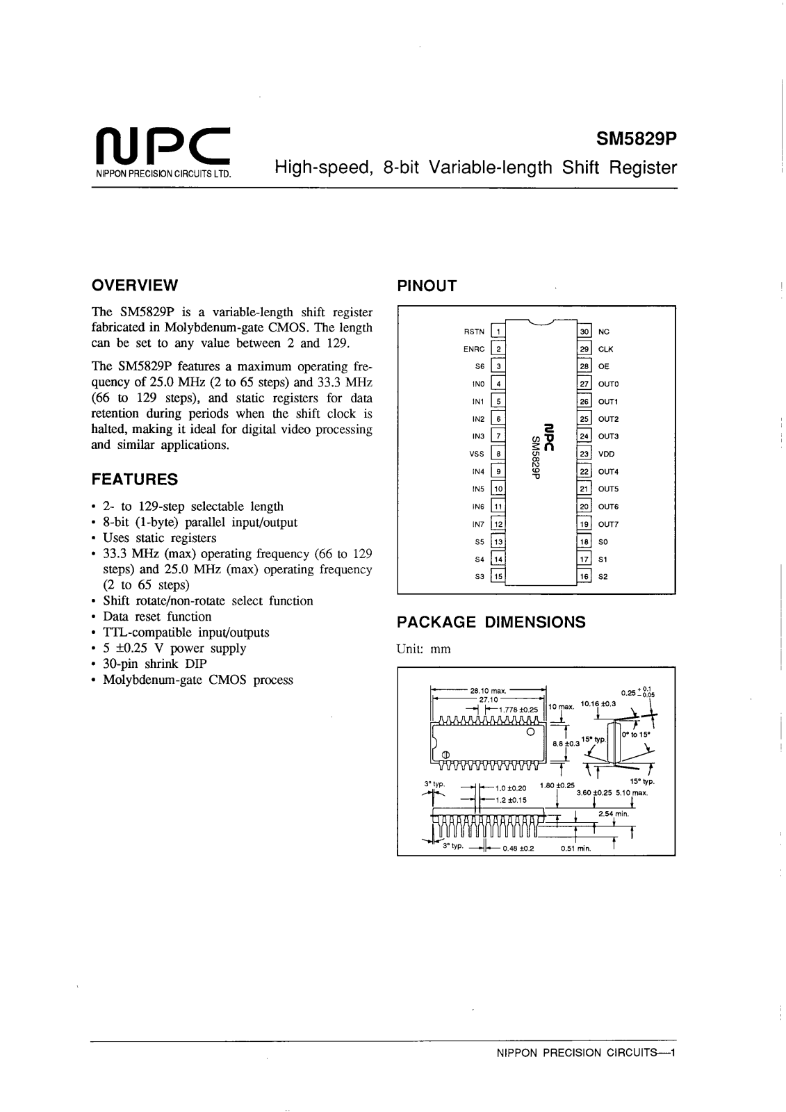 NPC SM5829P Datasheet