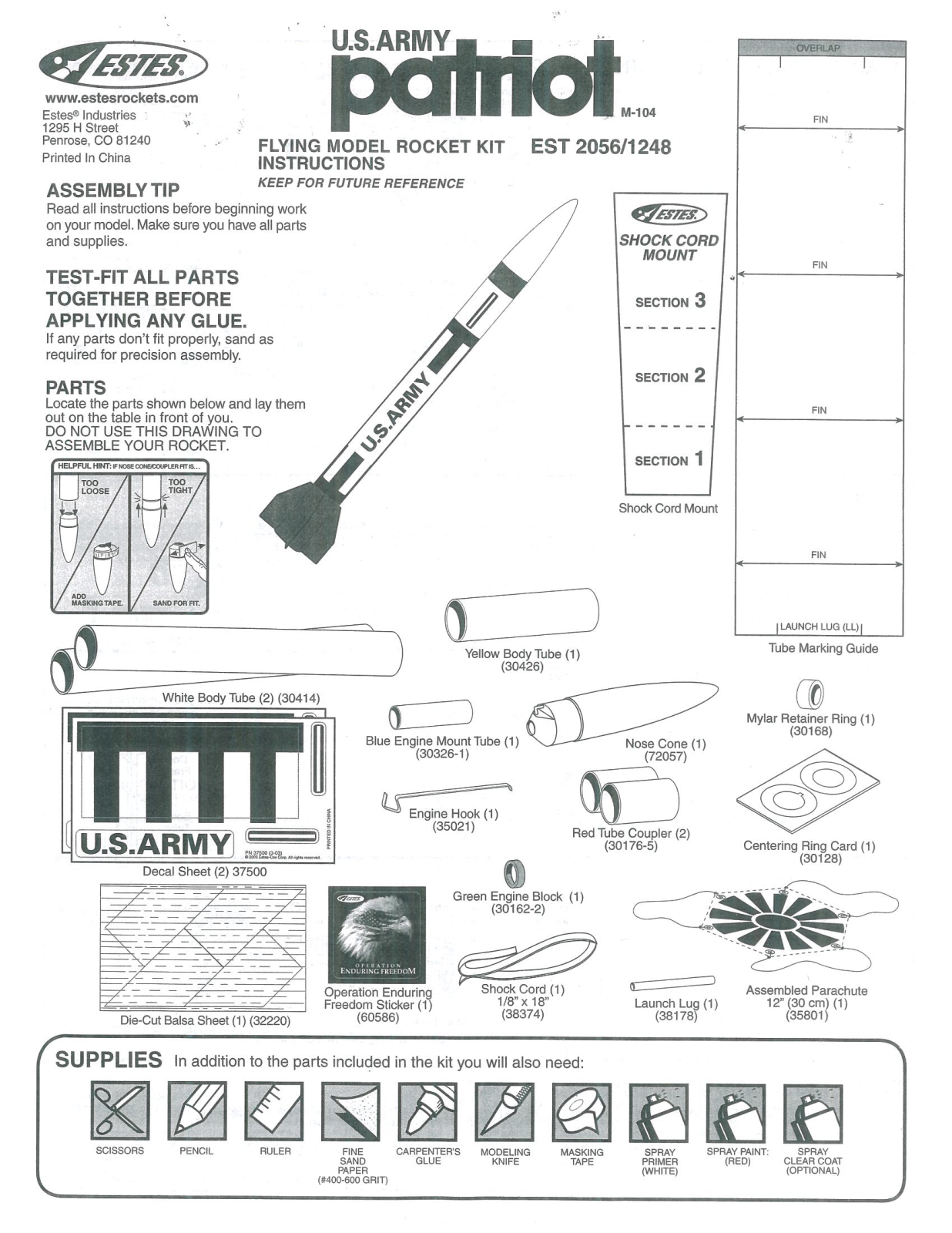 ESTES US Army Patriot User Manual