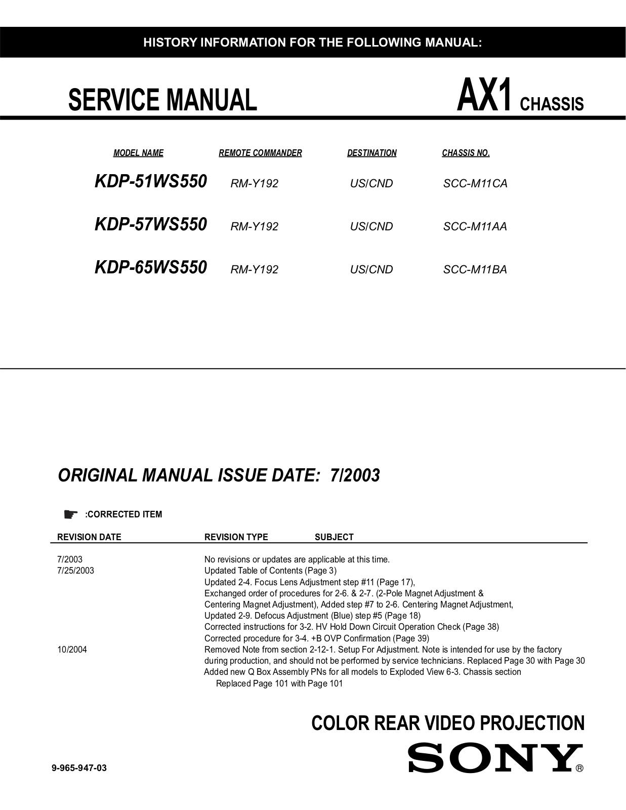 Sony kdp 57ws550 schematic