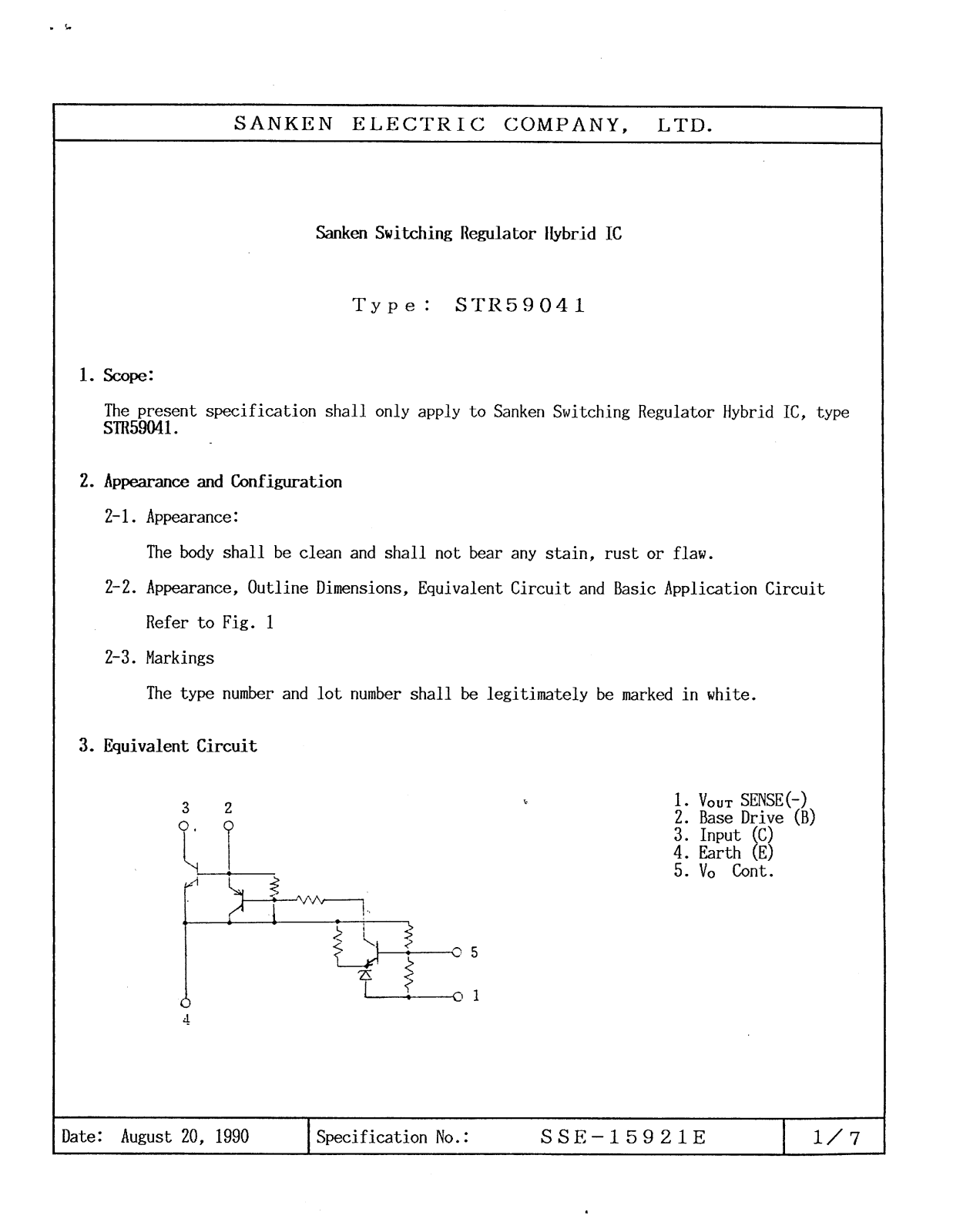 Sanken Electric Co STR59041 Datasheet