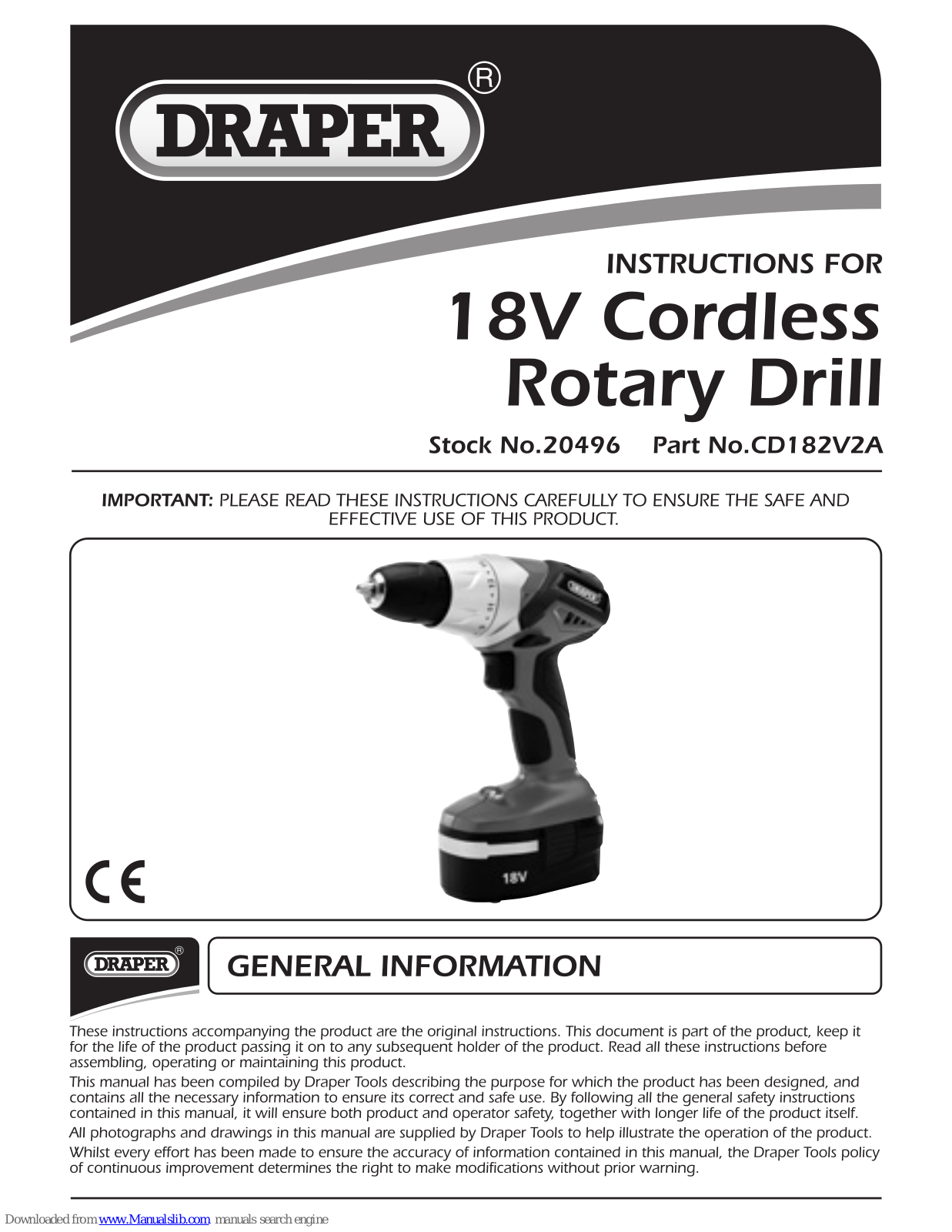 Draper CD182V2A Instructions Manual - ManualMachine.com