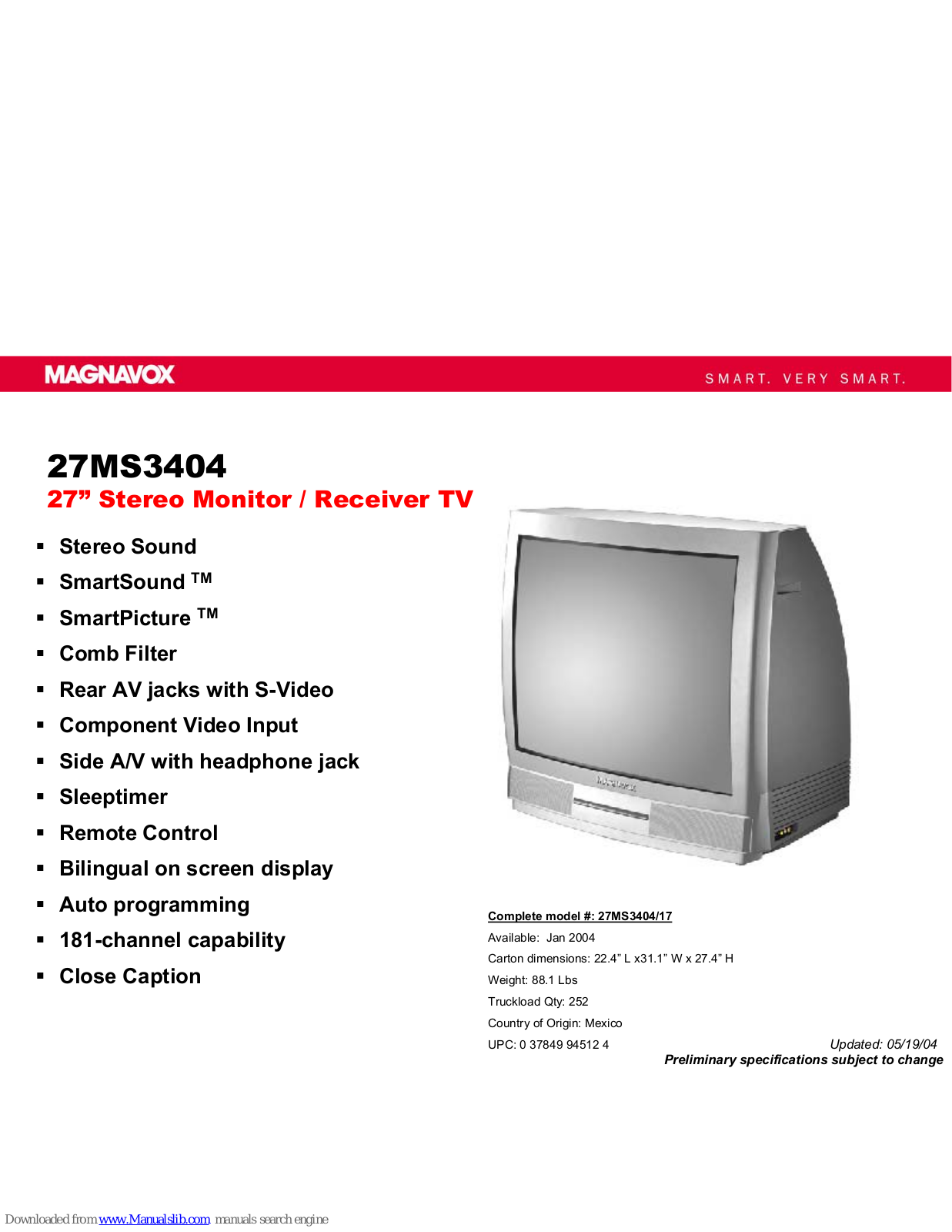 Magnavox 27ms3404/17, 27MS3404 Features