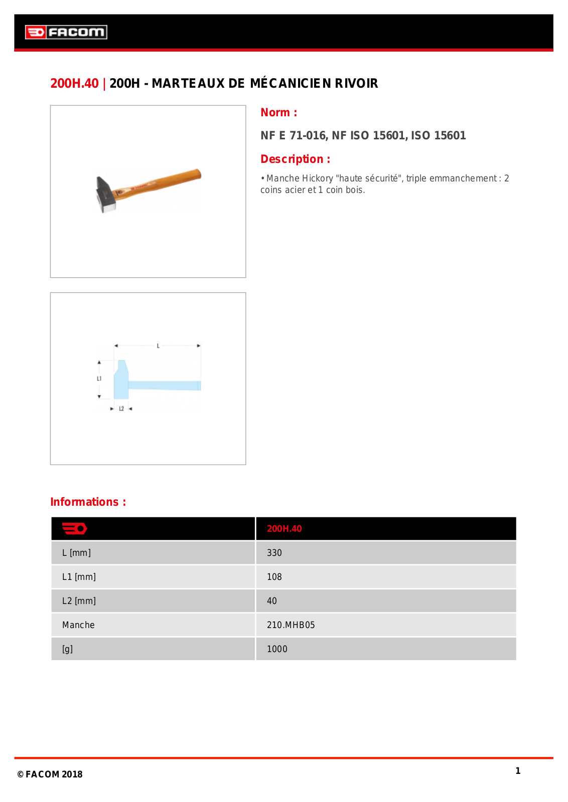 Facom 200H.40PB Specification - ManualMachine.com