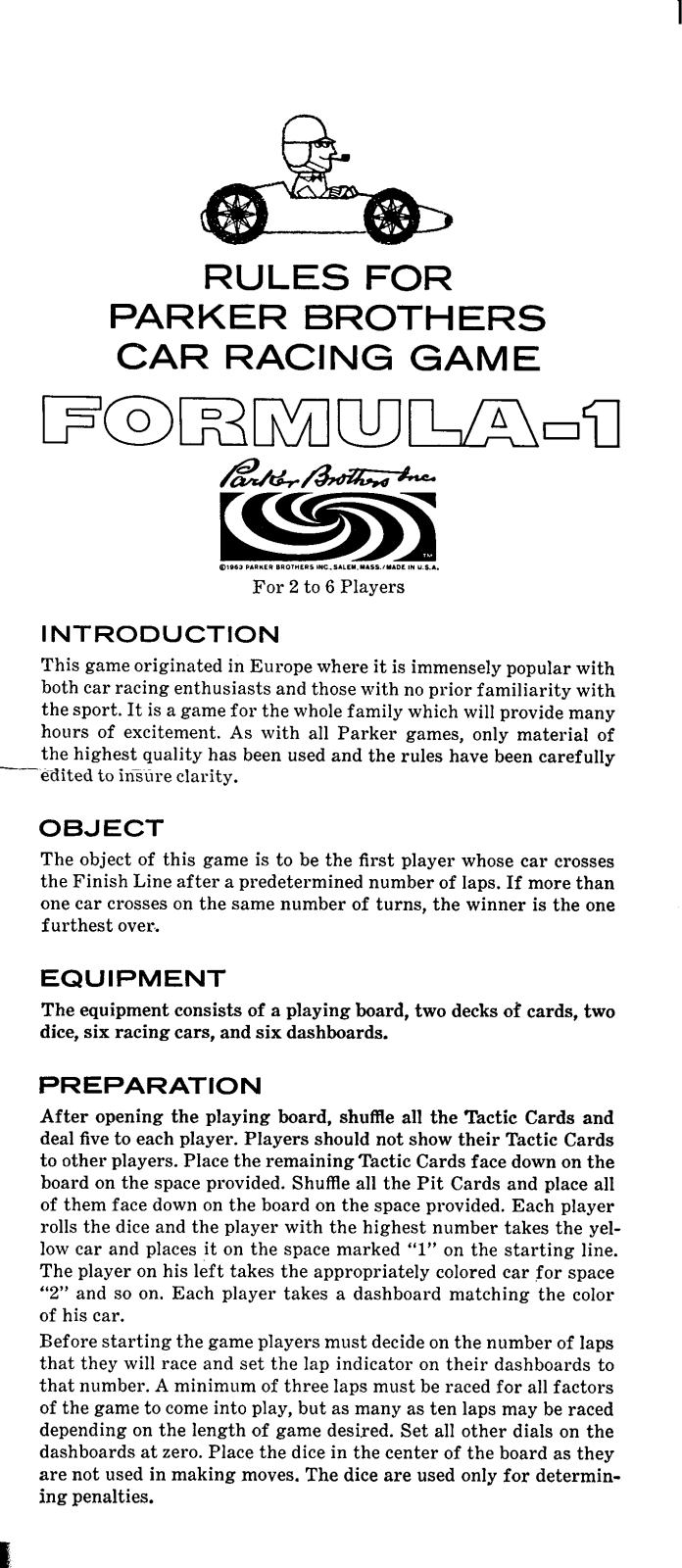 Hasbro FORMULA-1 User Manual