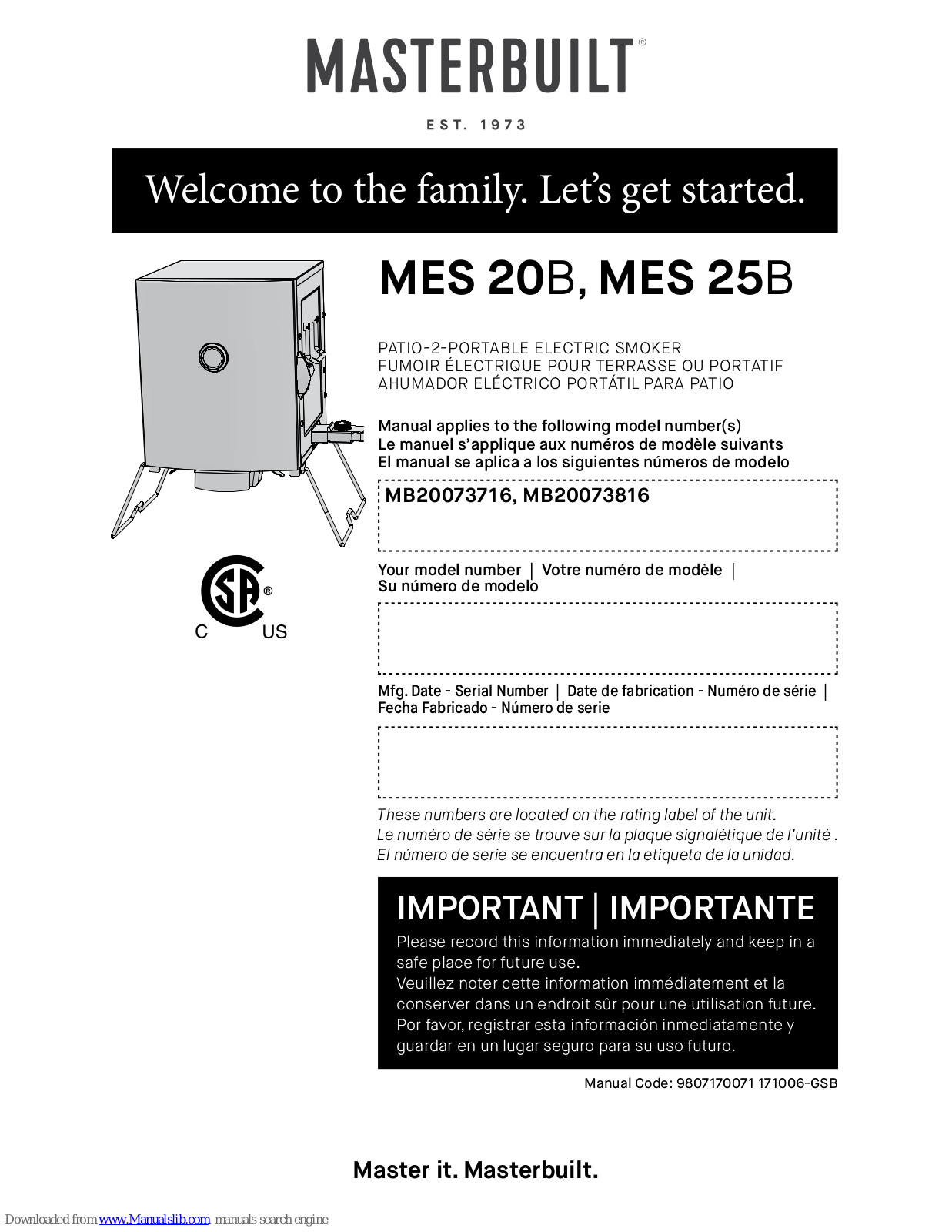 Masterbuilt MES 20B, MES 25B User Manual