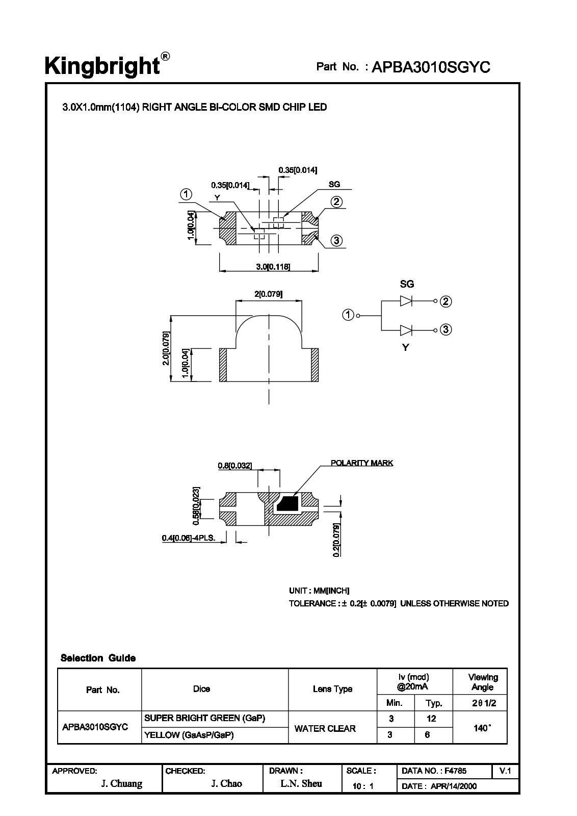 Kingbright APBA3010SGYC Datasheet