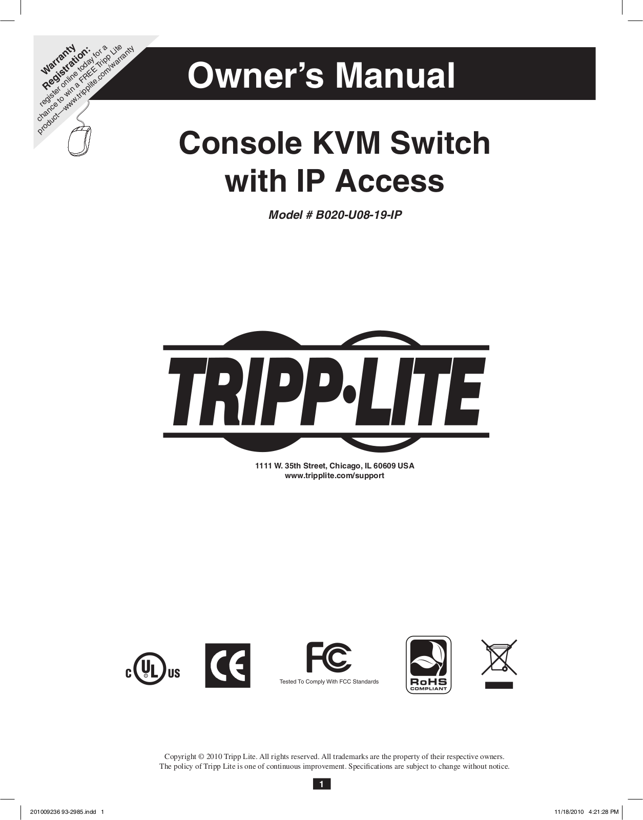 Tripp Lite B020-U08-19-IP User Manual