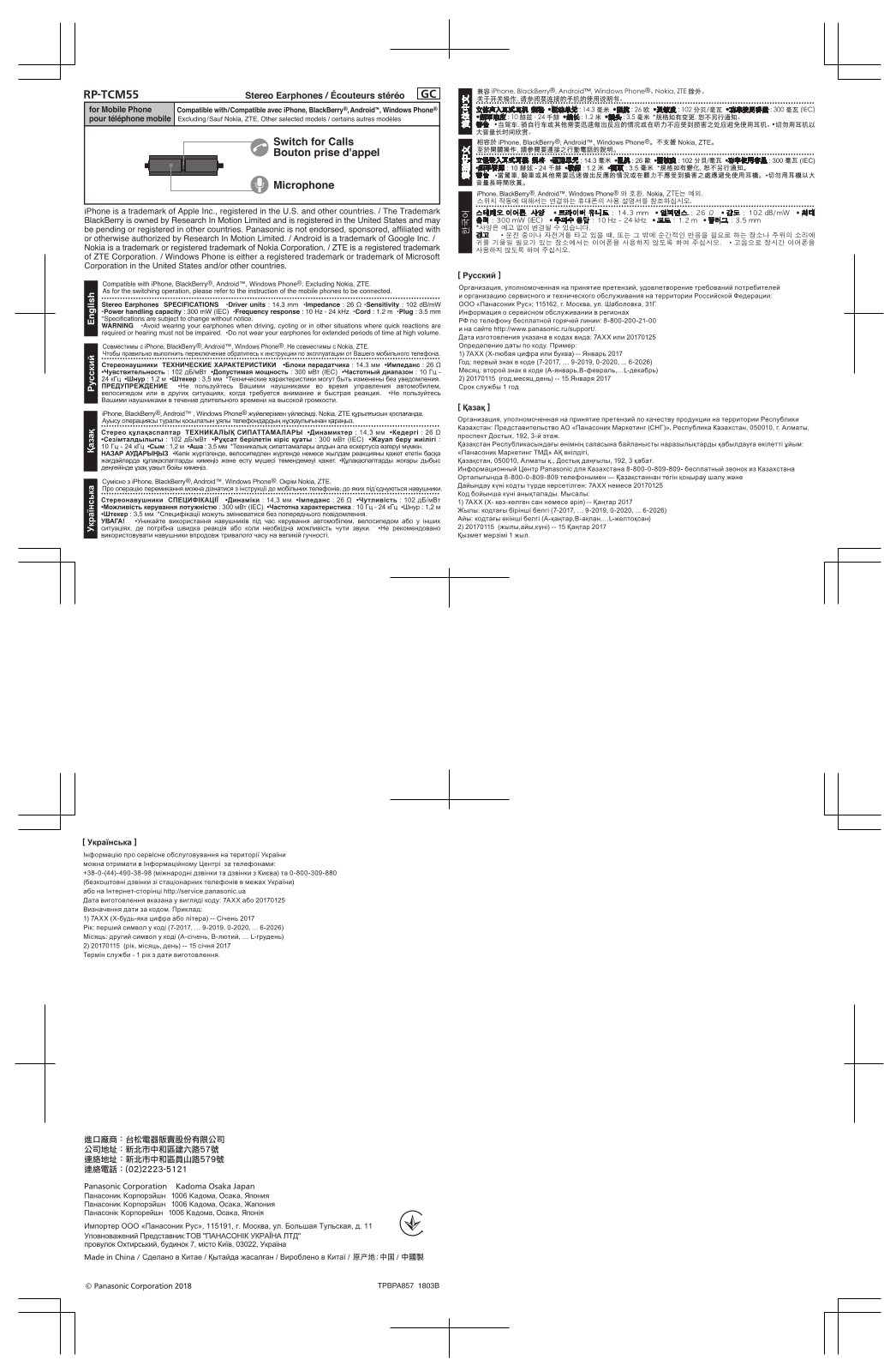 Panasonic RP-TCM55GC User Manual