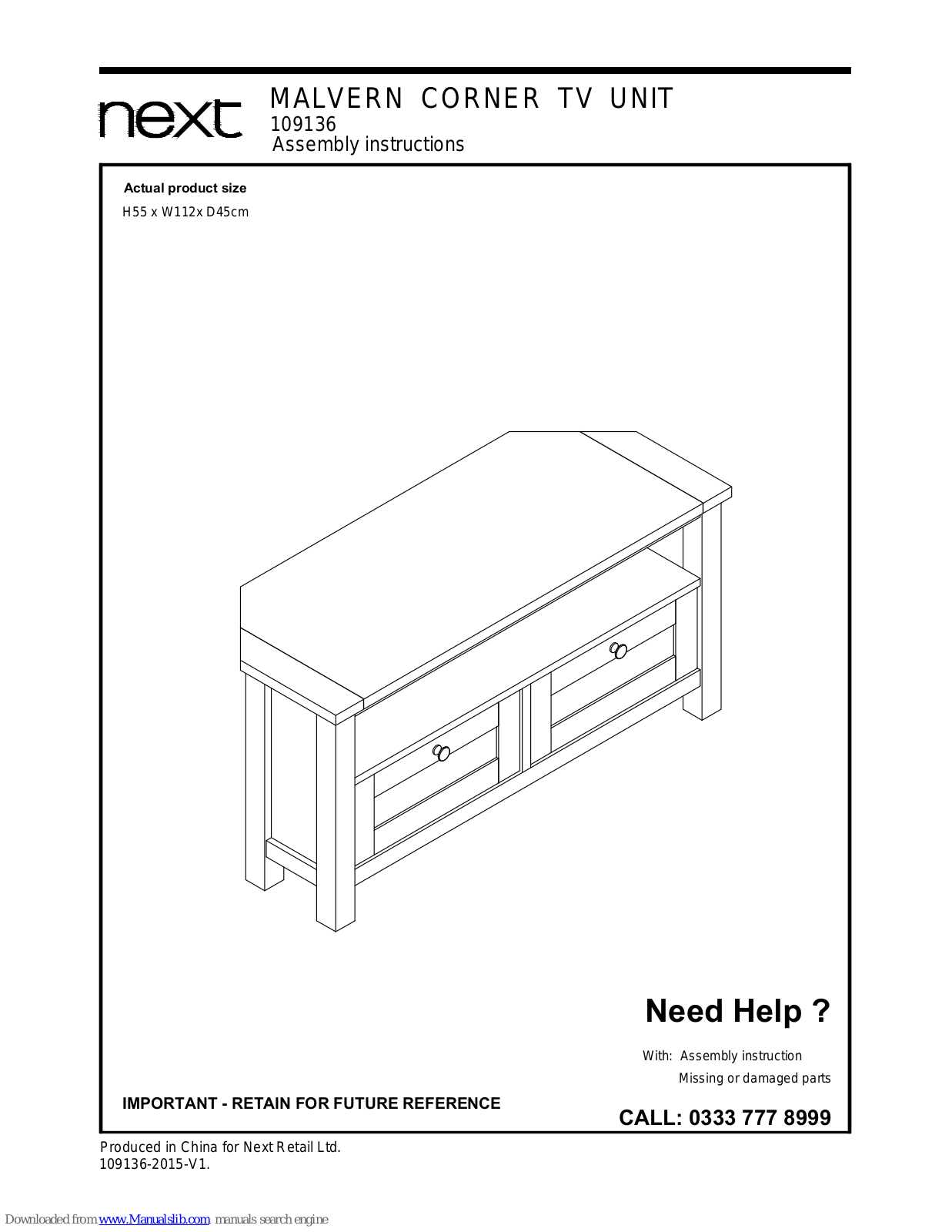 Next 109136, MALVERN CORNER TV UNIT Assembly  Manual - ManualMachine.com