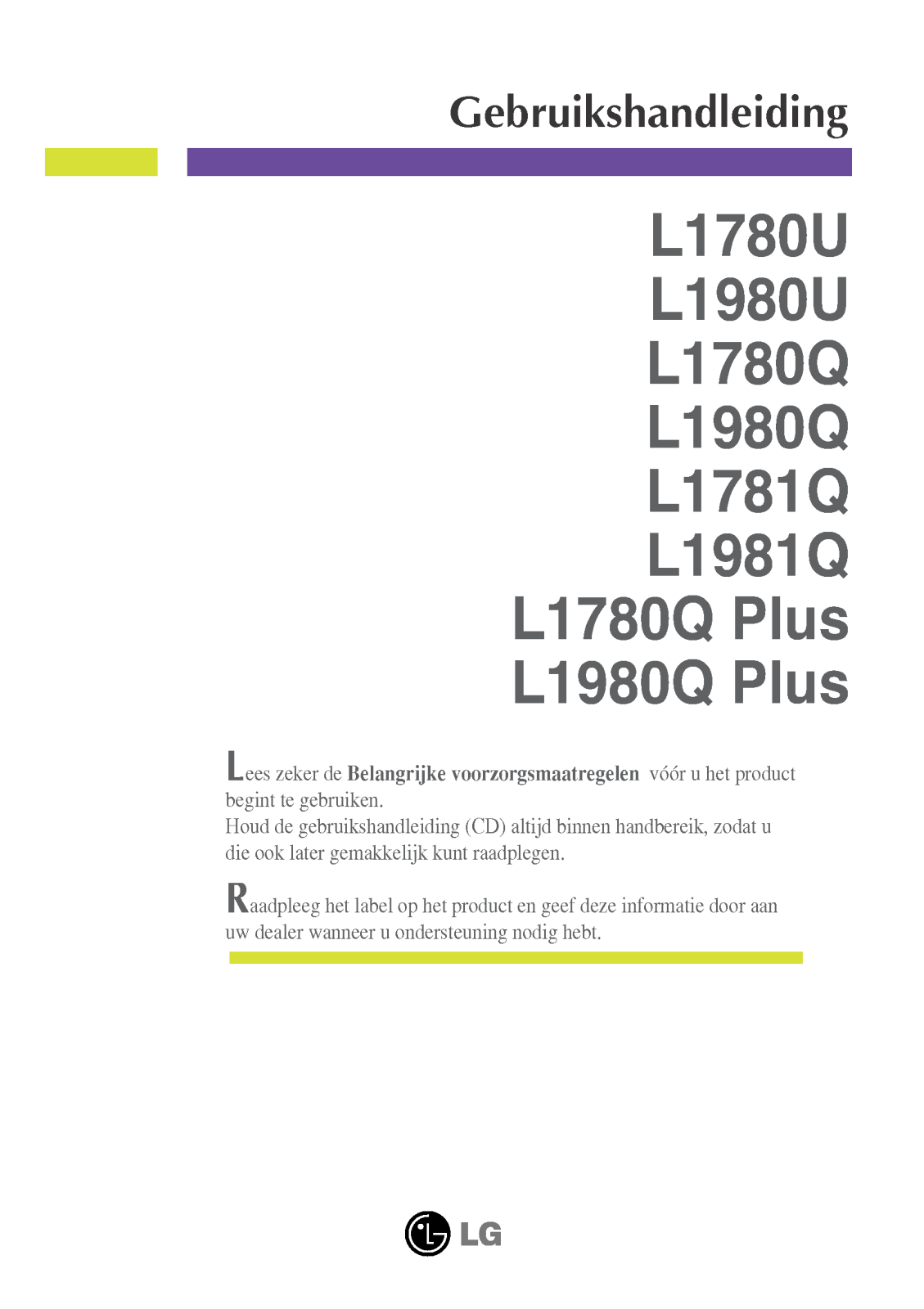 Lg L1780Q, L1980Q, L1780U, L1980U, L1781Q User Manual