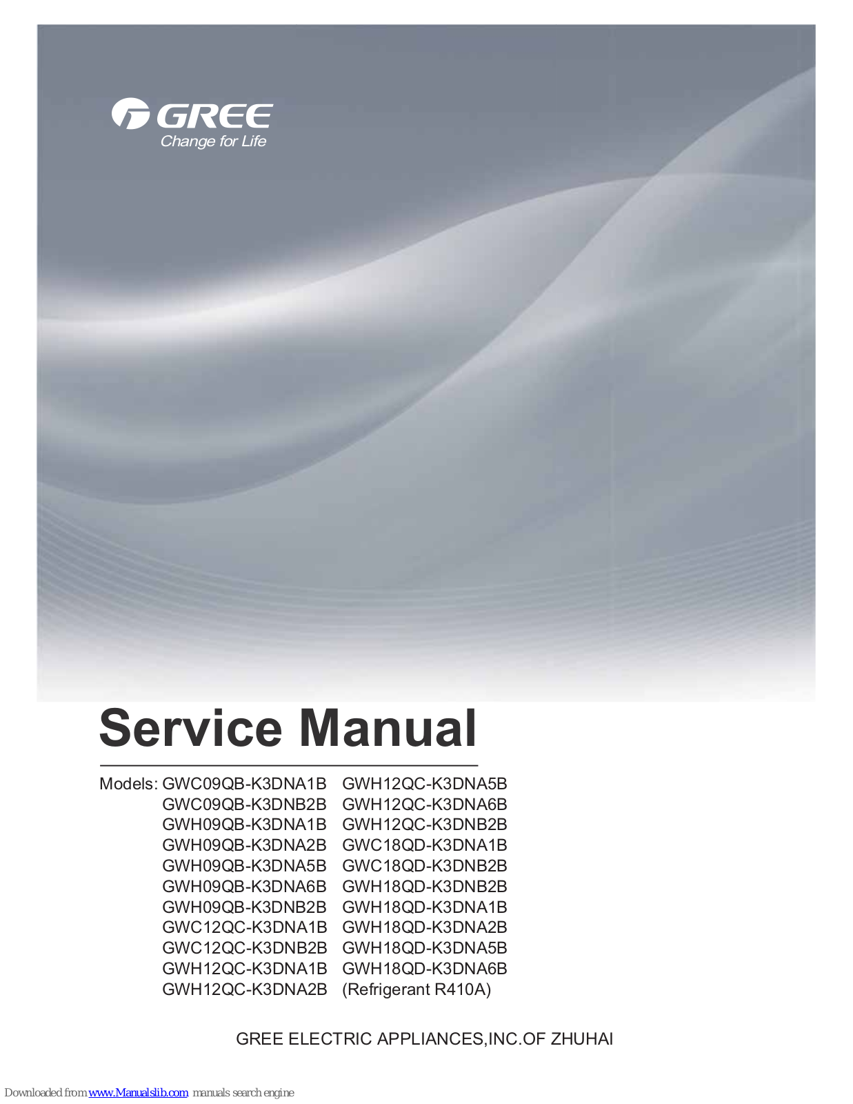 Gree GWH09QB-K3DNA1B, GWH09QB-K3DNB2B, GWC09QB-K3DNA1B, GWH09QB-K3DNA6B, GWH09QB-K3DNA2B Service Manual