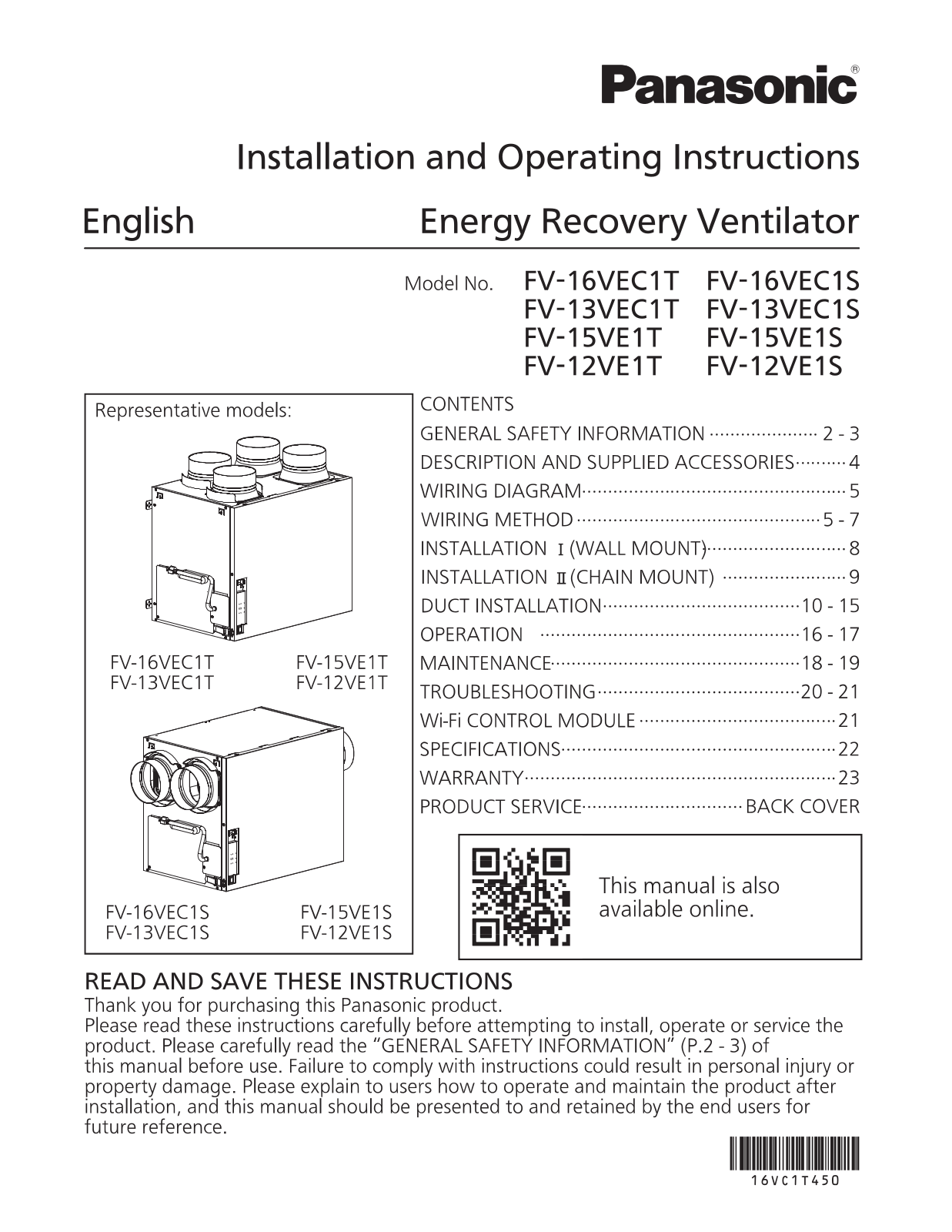 Panasonic FV-16VECIT, FV-16VECIS, FV-13VECIT, FV-13VECIS, FV-15VEIT Install Instructions - ManualMachine.com