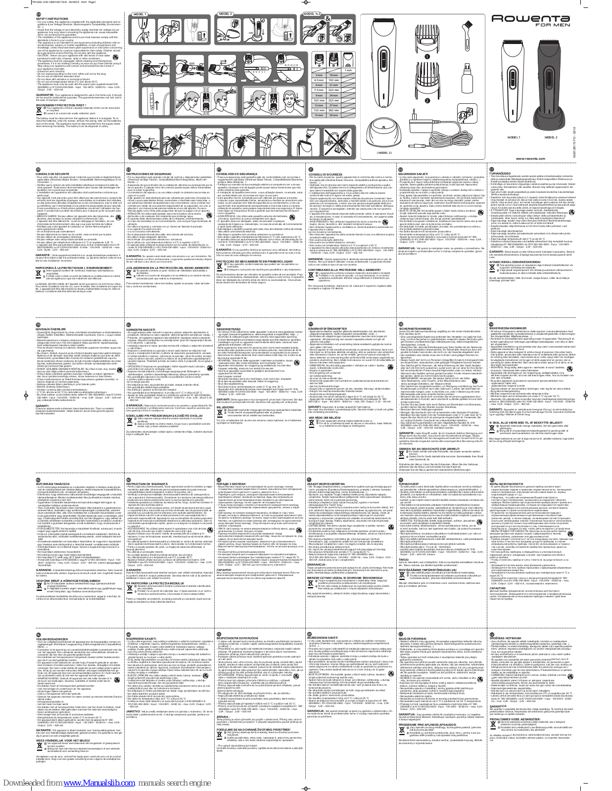 Rowenta TN1200, TN1210 Instructions Manual