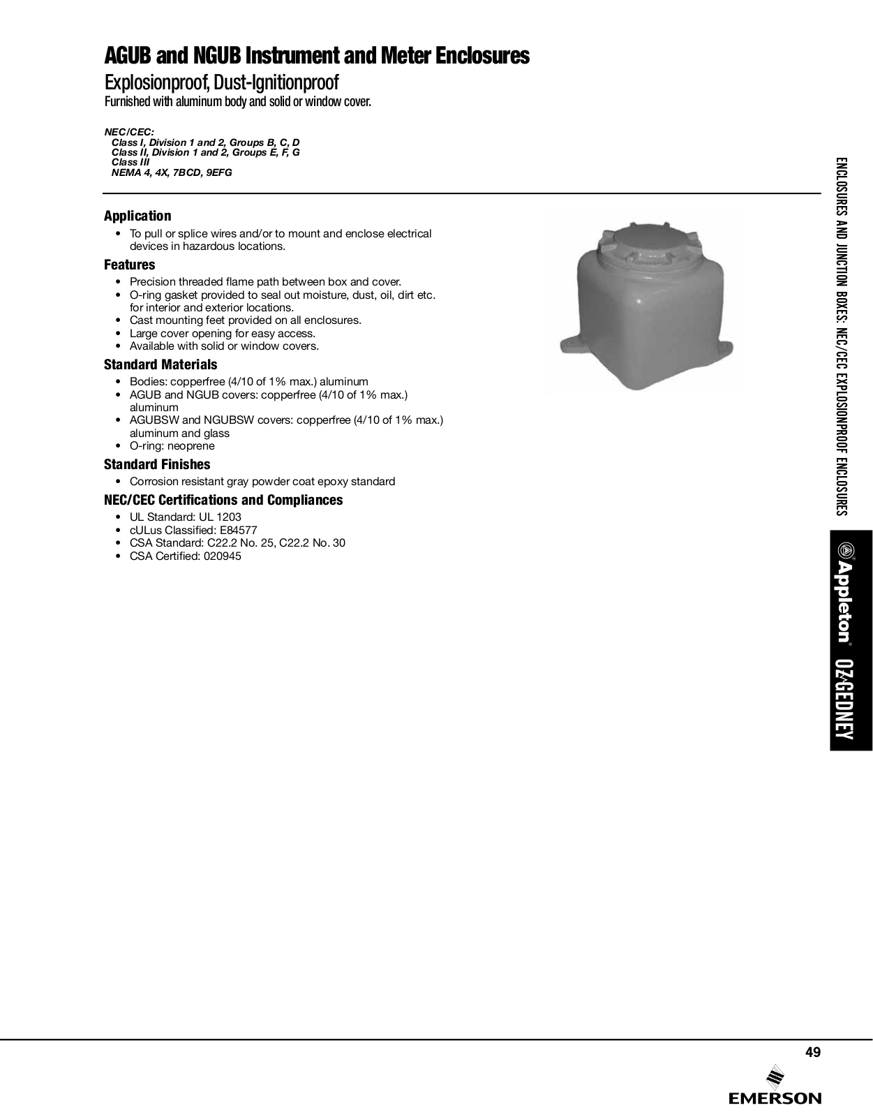 Appleton AGUB Instrument and Meter Enclosures, NGUB Instrument and Meter Enclosures Catalog Page