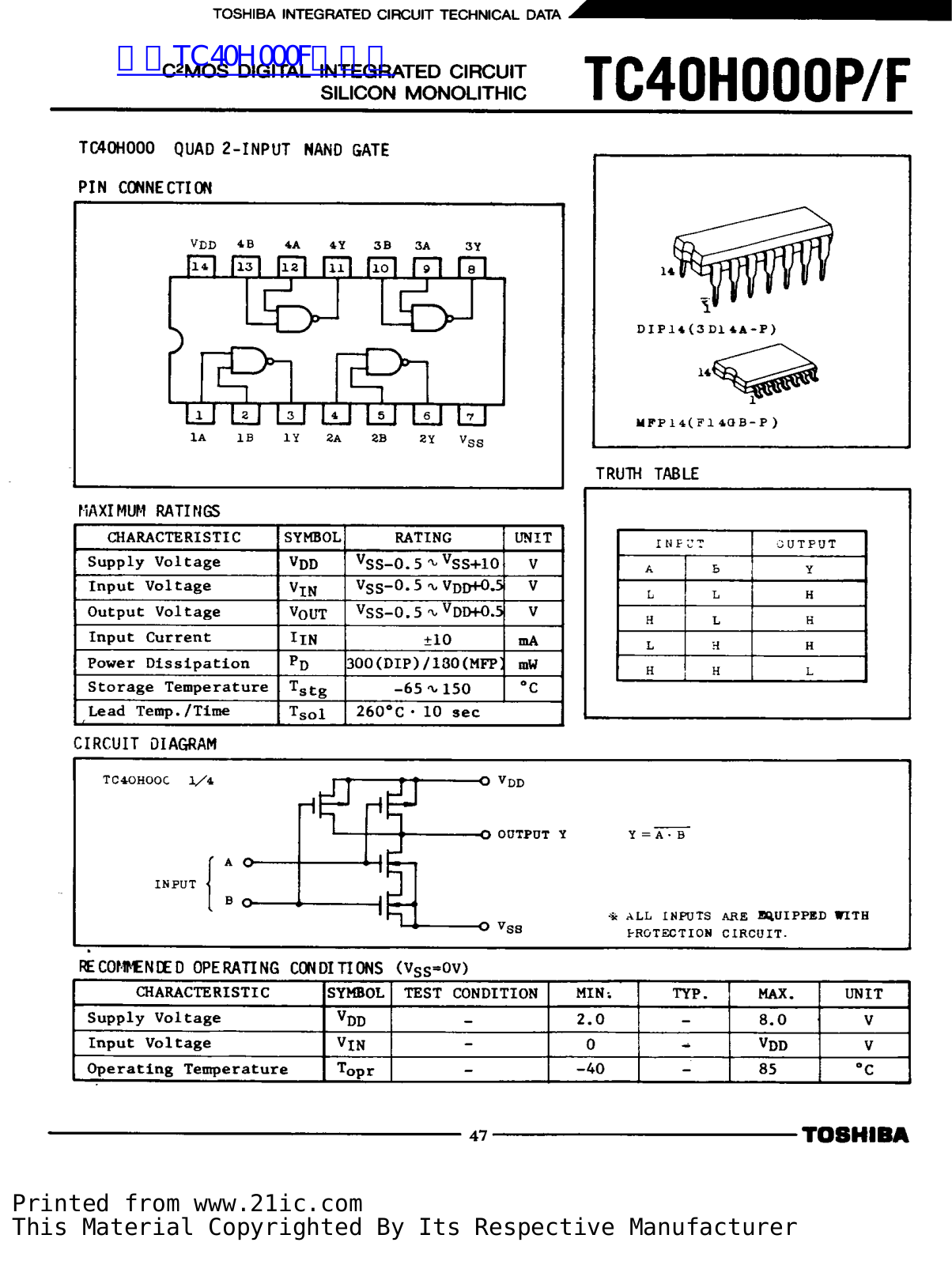 TOSHIBA TC40H000P, TC40H000F Technical data