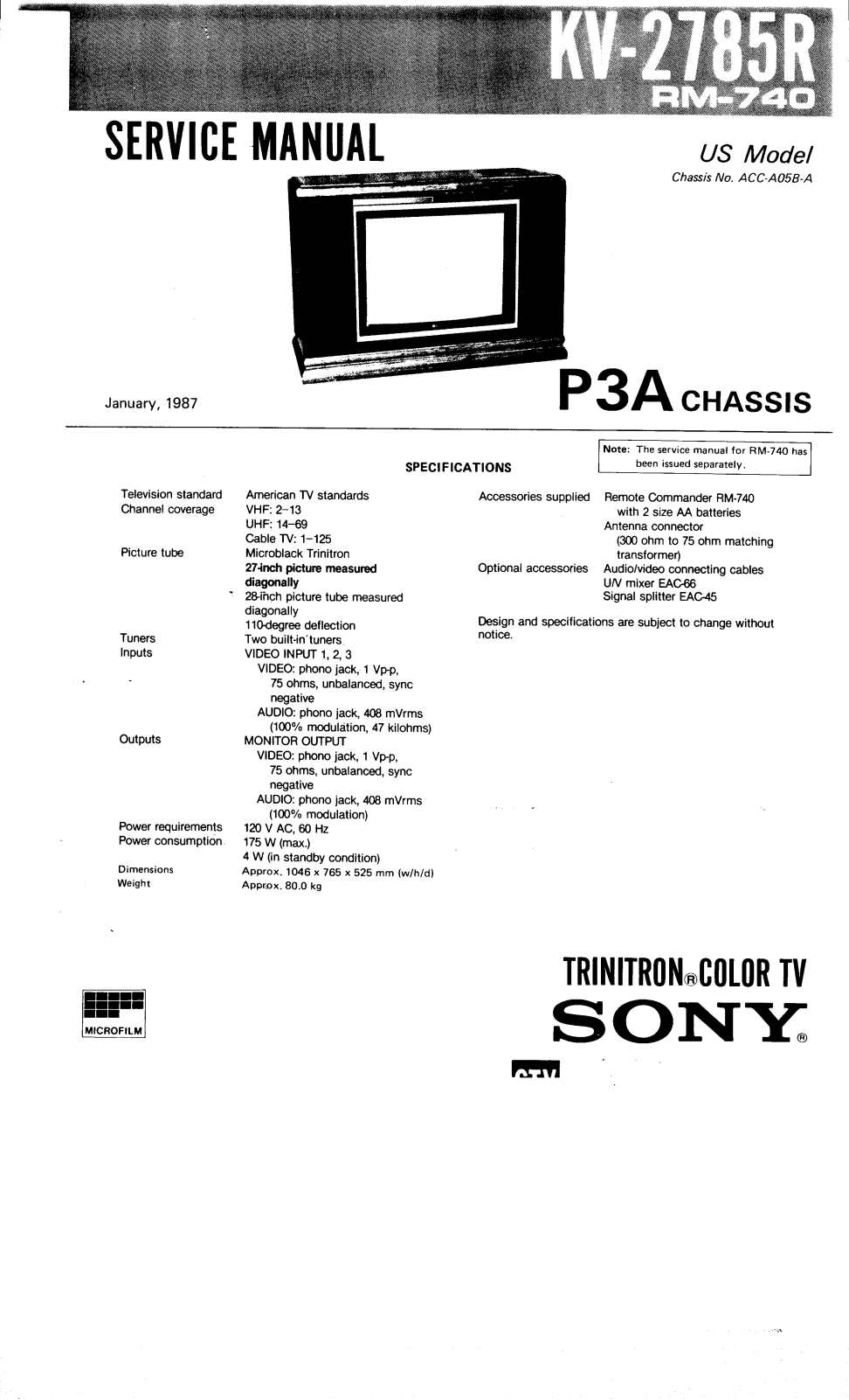 Sony KV-2785R Service Manual