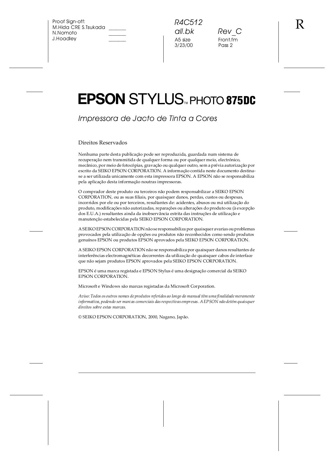 Epson STYLUS PHOTO 875DC User Manual