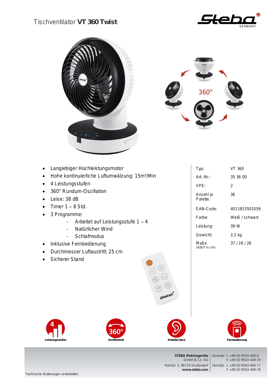 Steba VT 360 TWIST Technical data