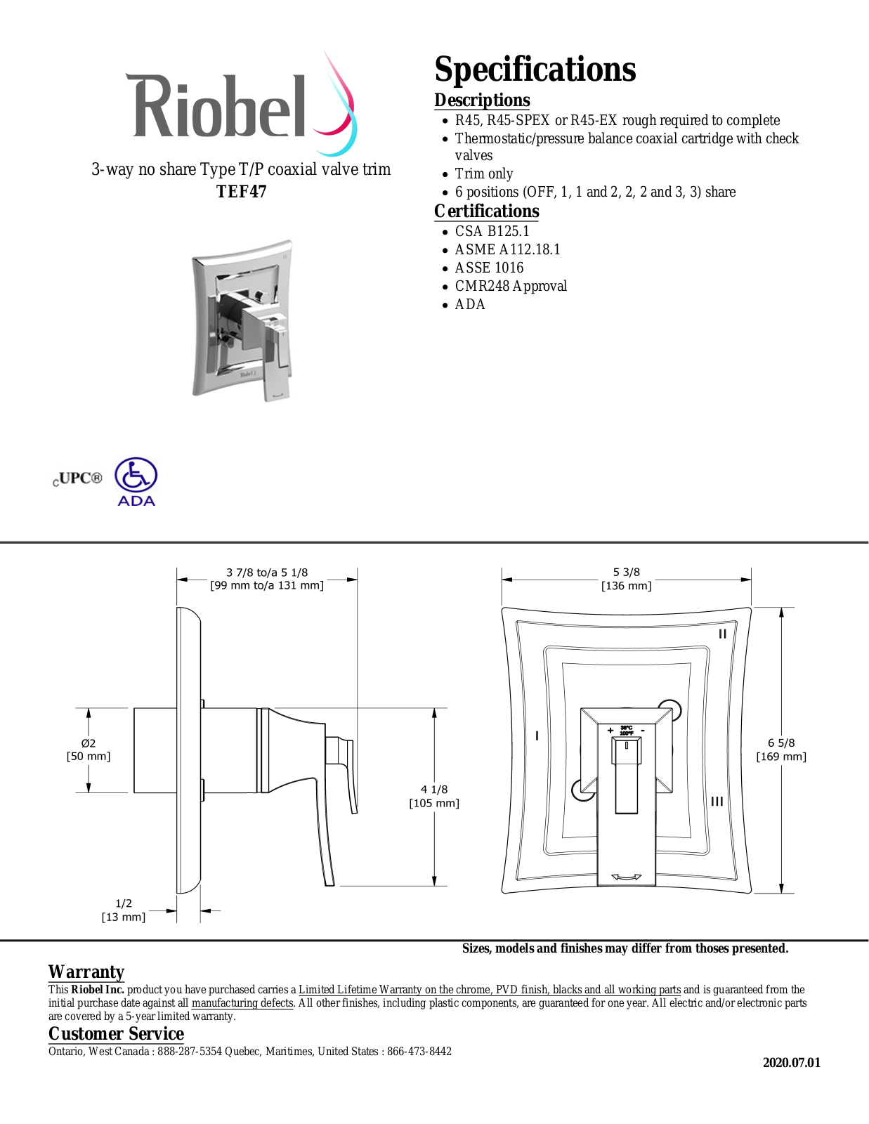 Riobel TEF47BN, TEF47PN, TEF47C Specifications - ManualMachine.com