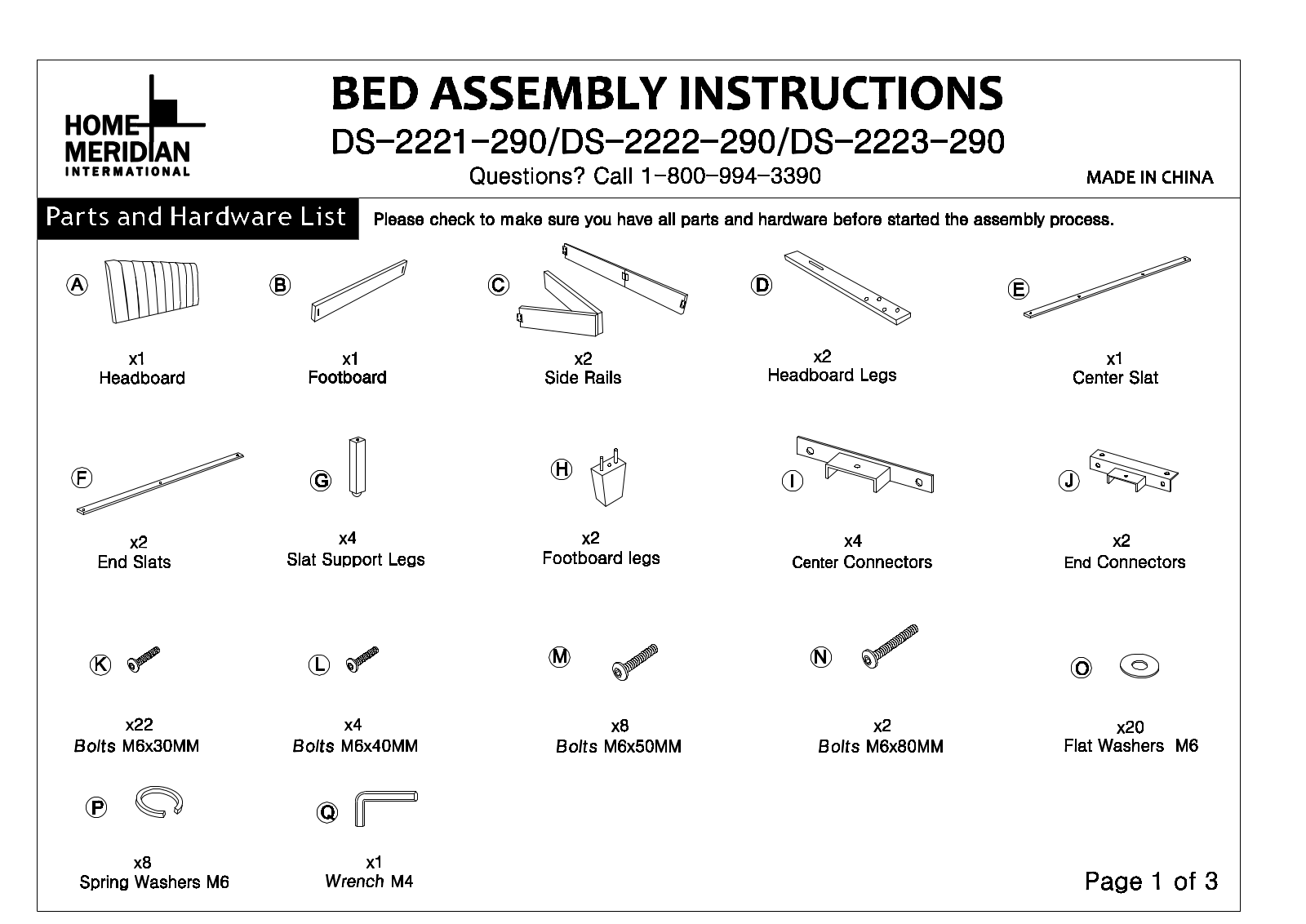 HomeFare DS2221290 Assembly Guide