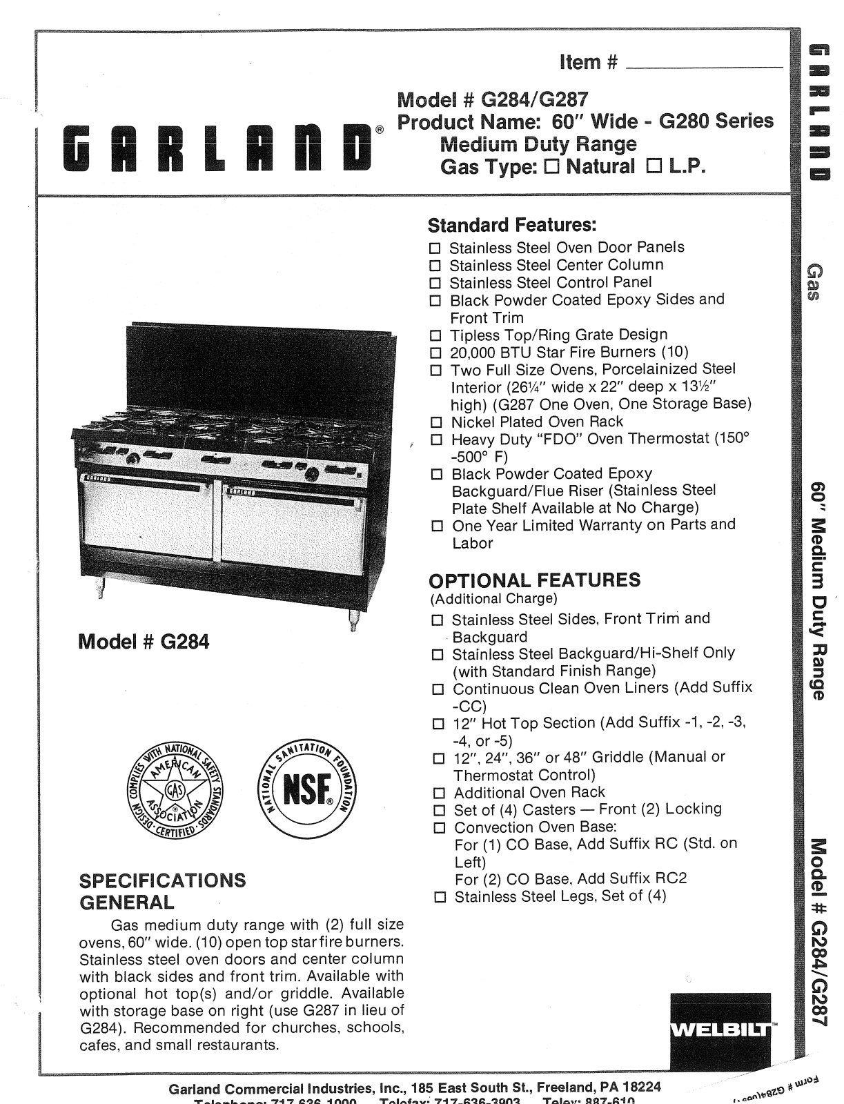 Garland G287, G284 User Manual