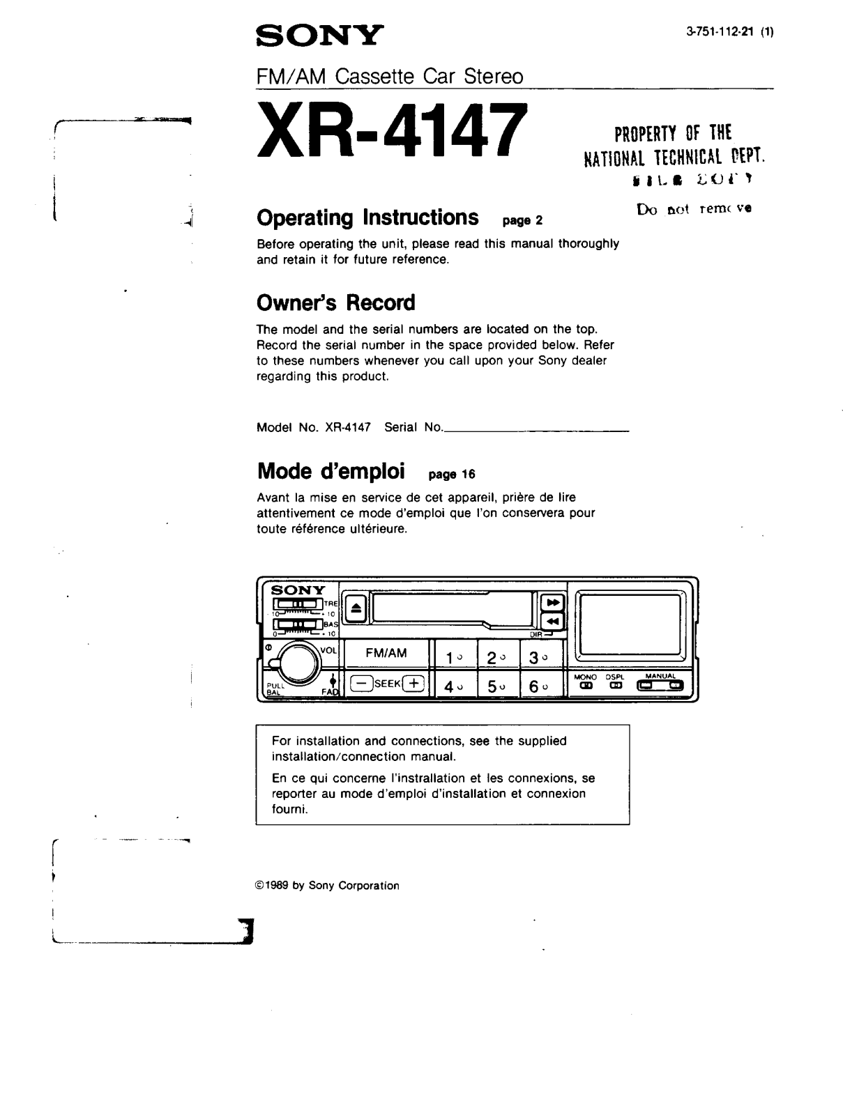 Sony XR-4147 User Manual