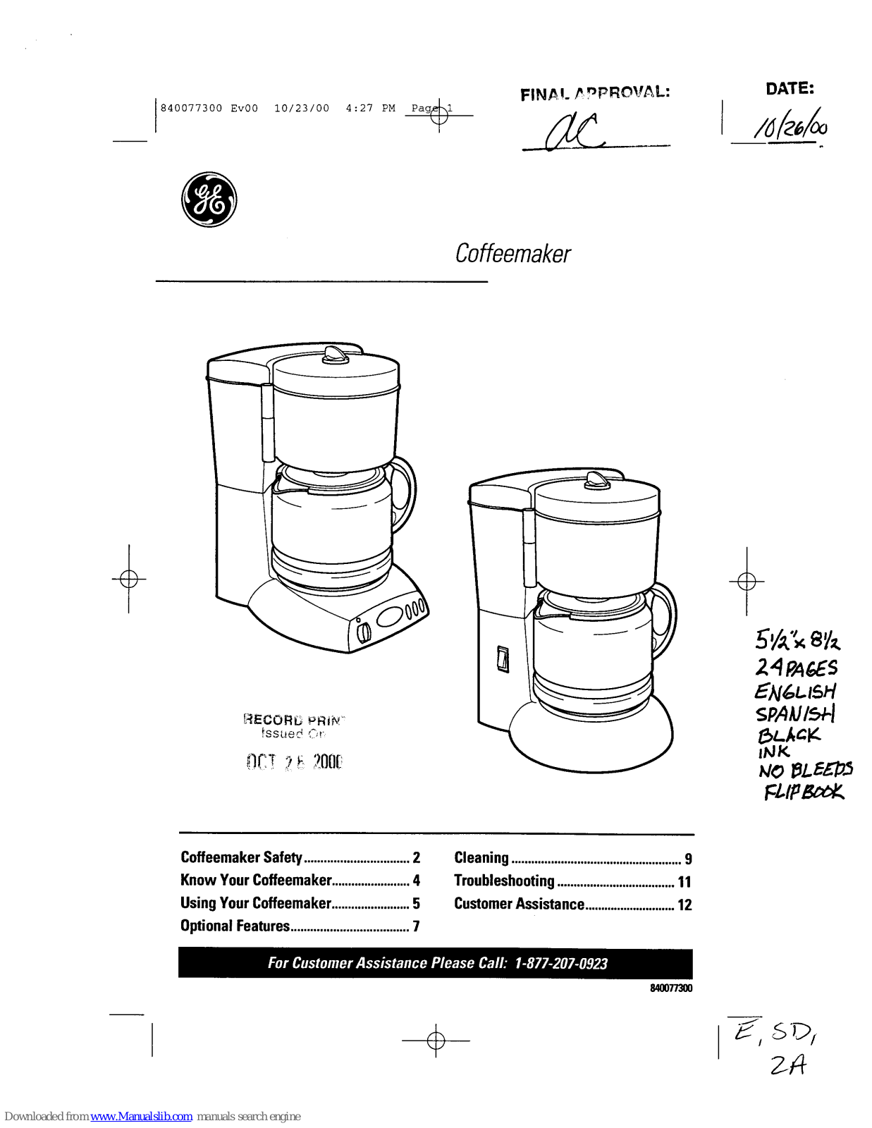 GE Coffee Maker User Manual