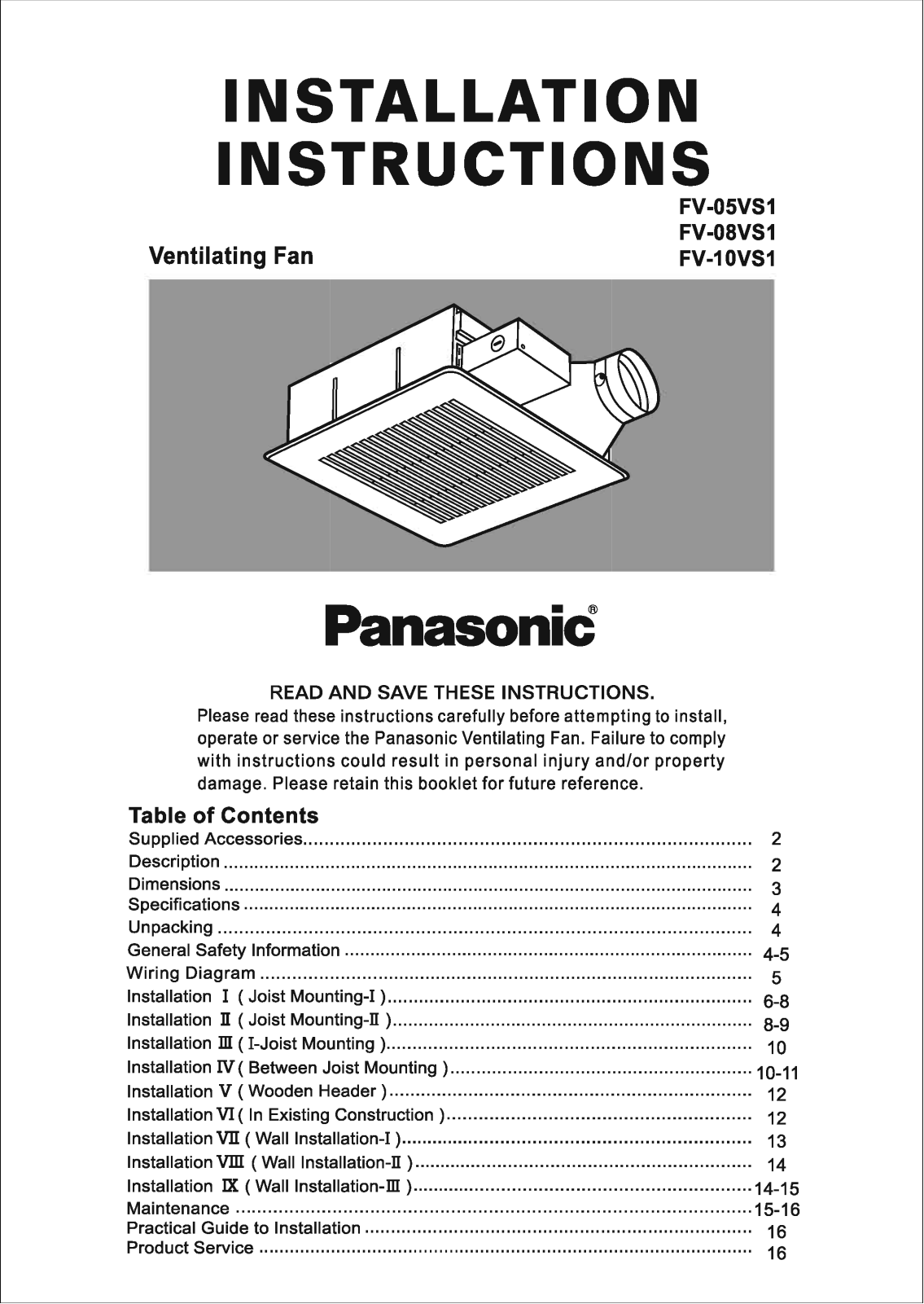 Panasonic fv0810vs1 Operation Manual