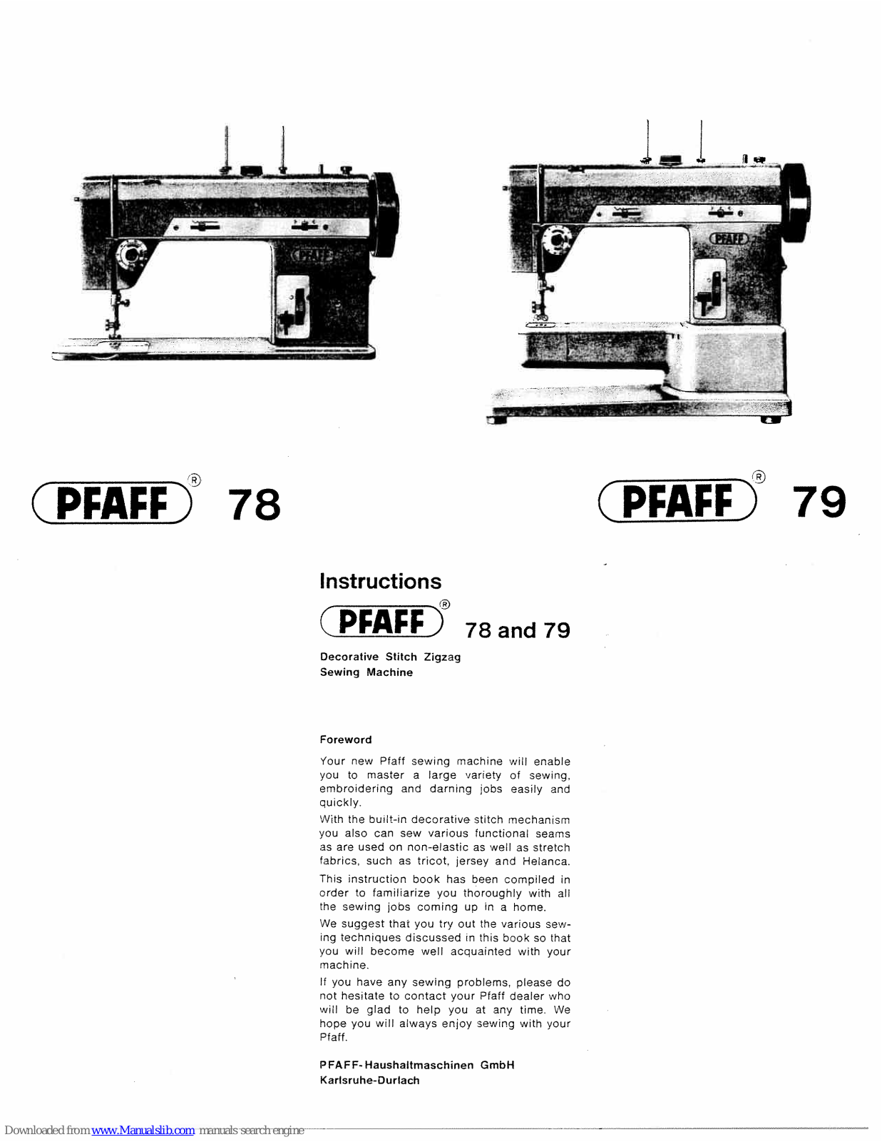 Pfaff 78, 79 Instructions Manual - ManualMachine.com