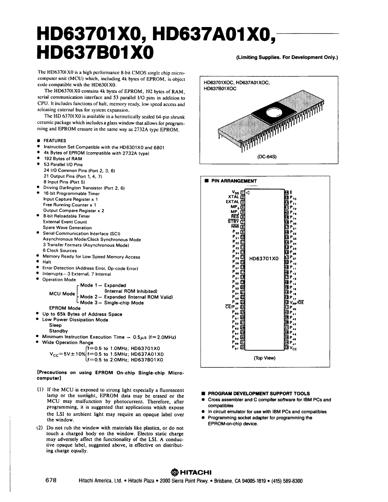 HIT HD637B01X0C, HD637A01X0C, HD63701X0C Datasheet