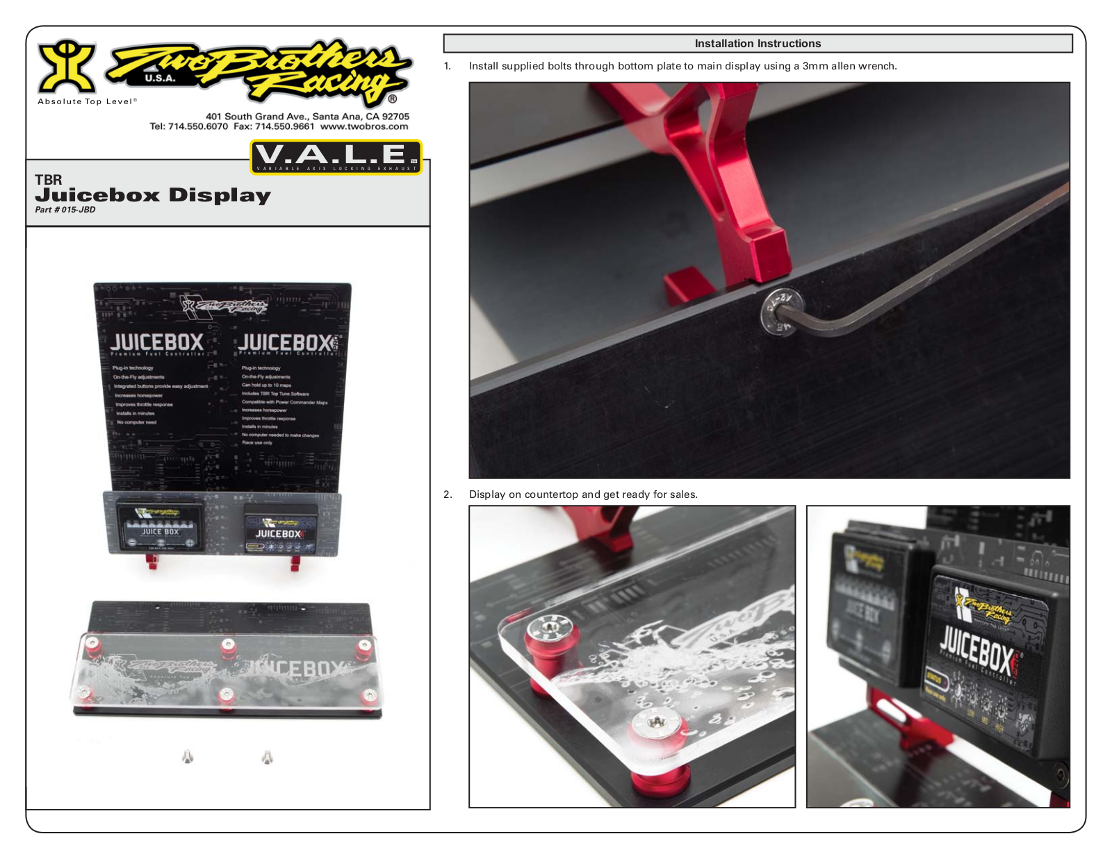 Two Brothers Racing Juice Box Counter Display User Manual