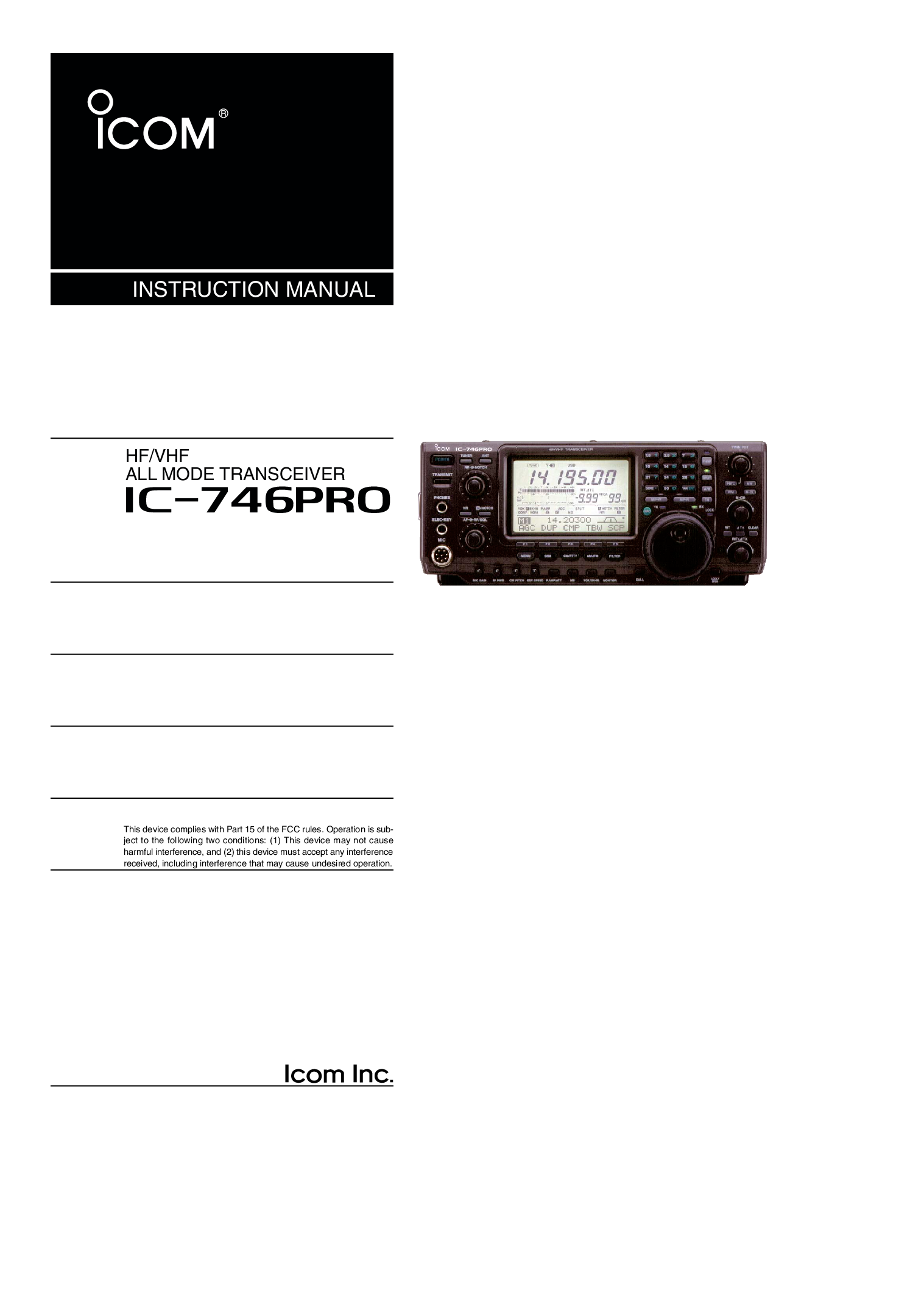 Icom IC-746PRO User Manual