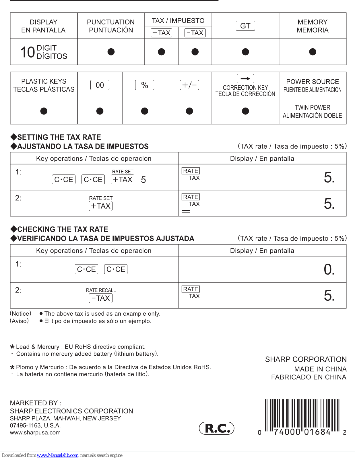 Sharp EL-334TB, EL-377TB - 10-Digit With Puncuation Twin Power/Glass Top Design Calculator, PN-L602B, PN-L802B, MX-2610N Quick Start Manual