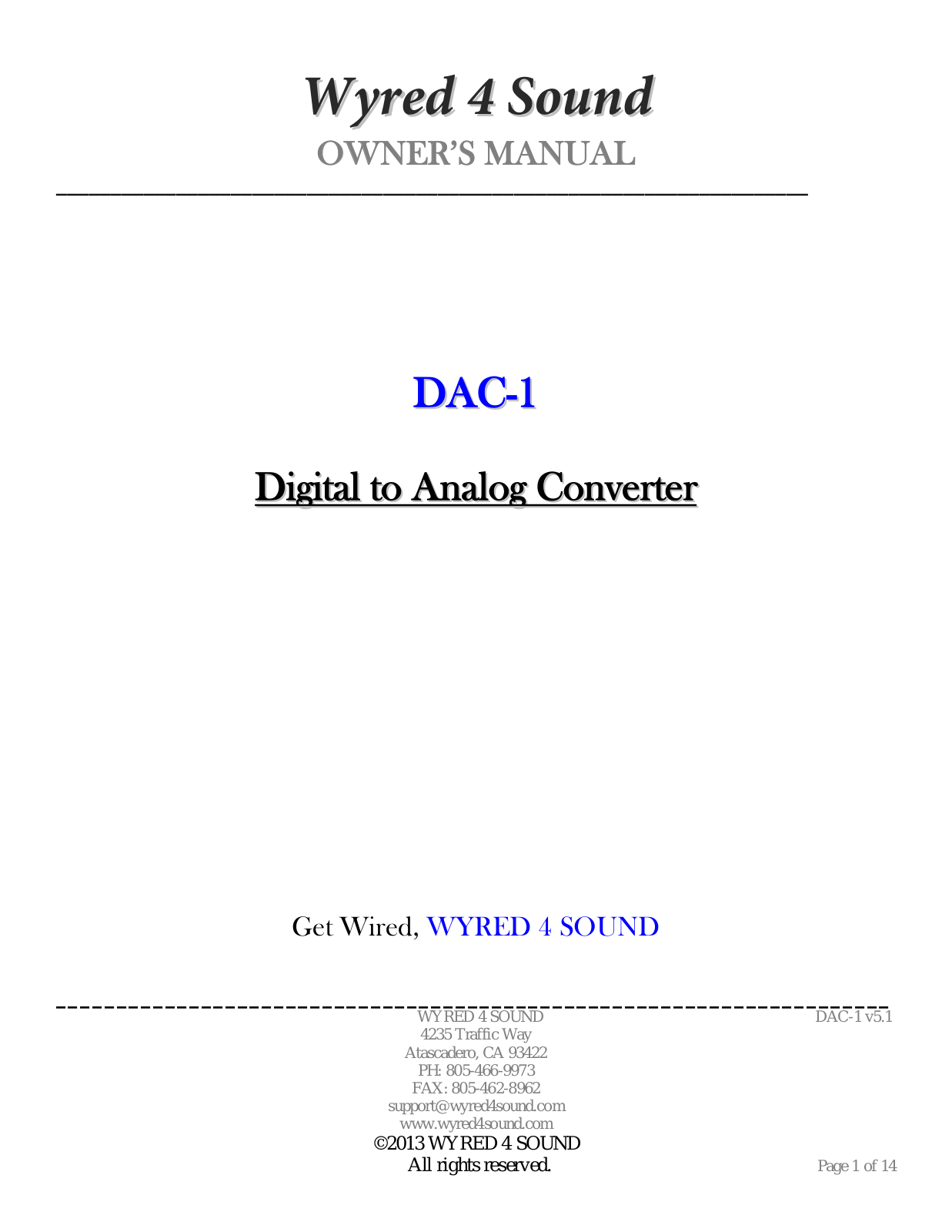 Wyred 4 Sound DAC-1 User Manual