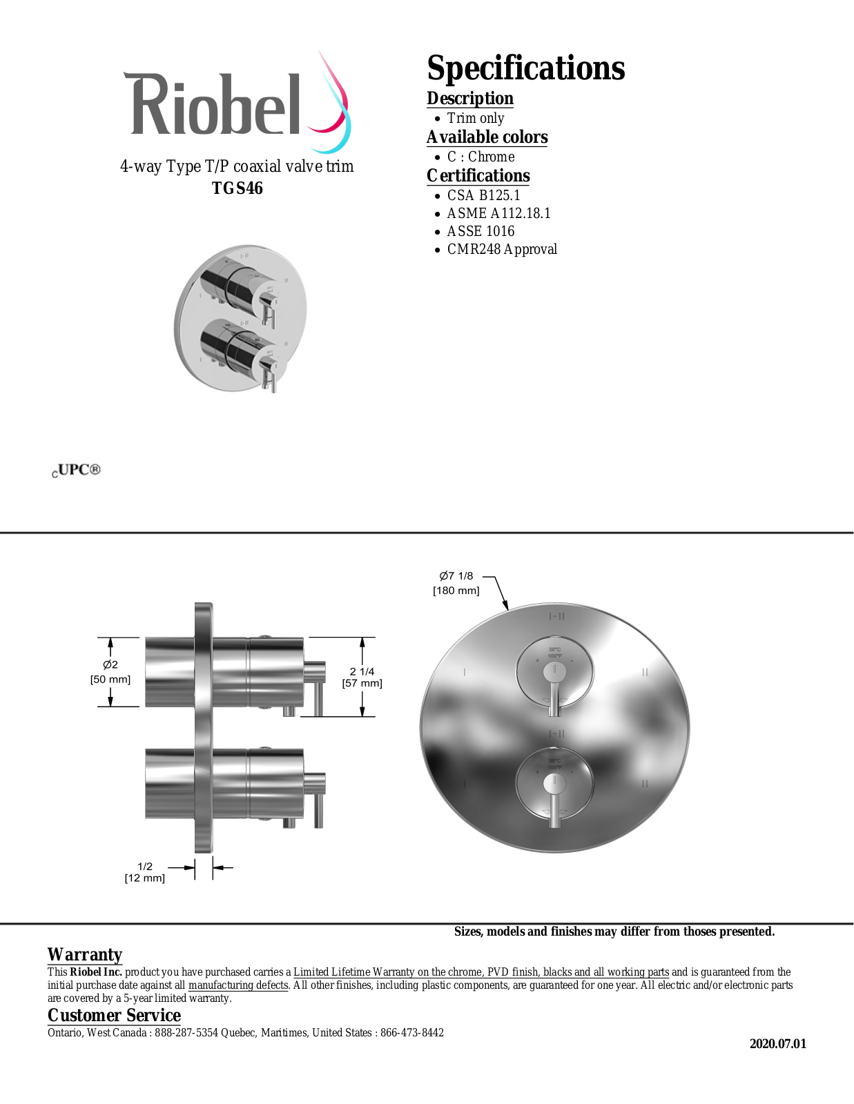 Riobel TGS46C Specifications - ManualMachine.com