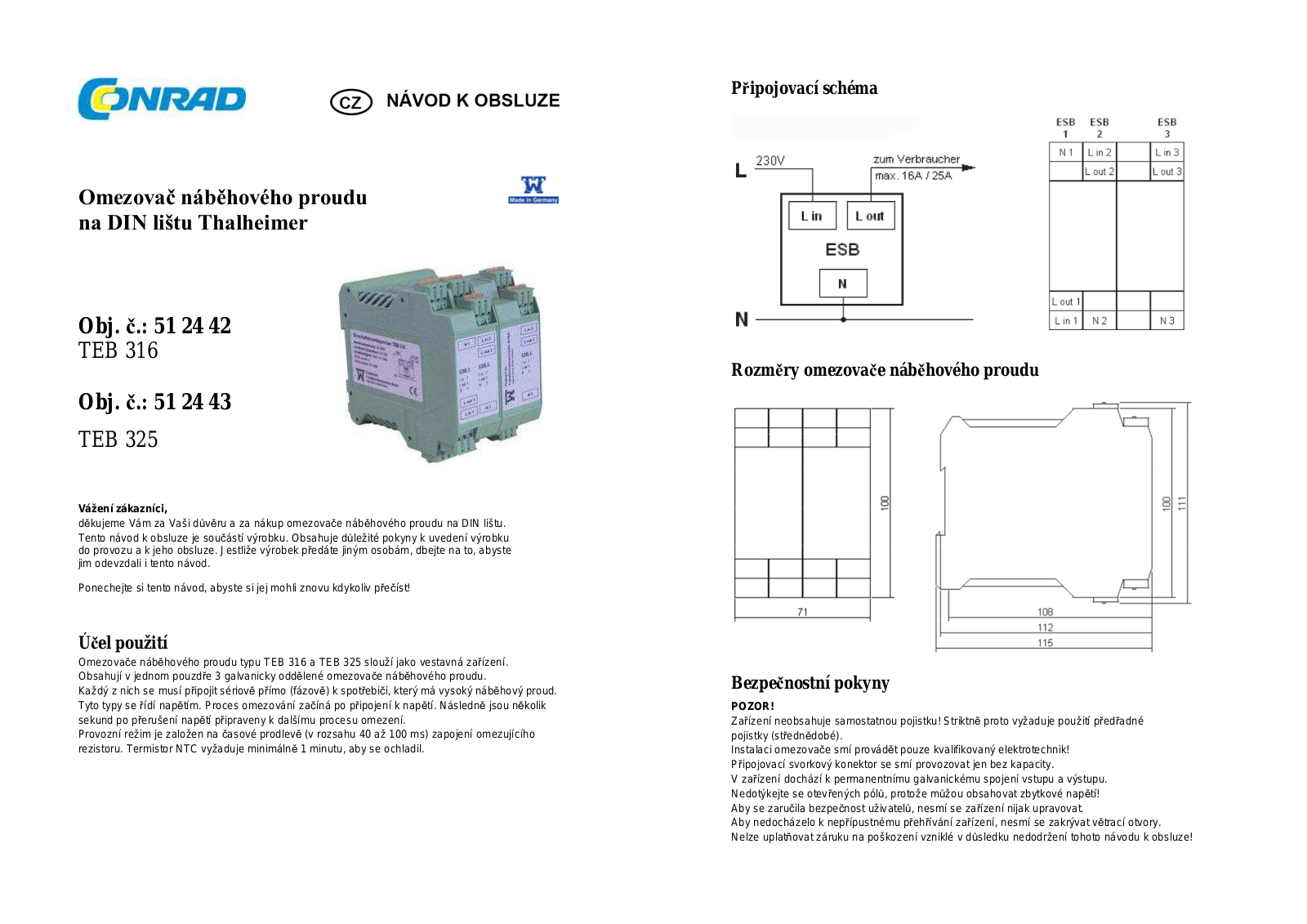 Thalheimer TEB 316, TEB 325 User guide