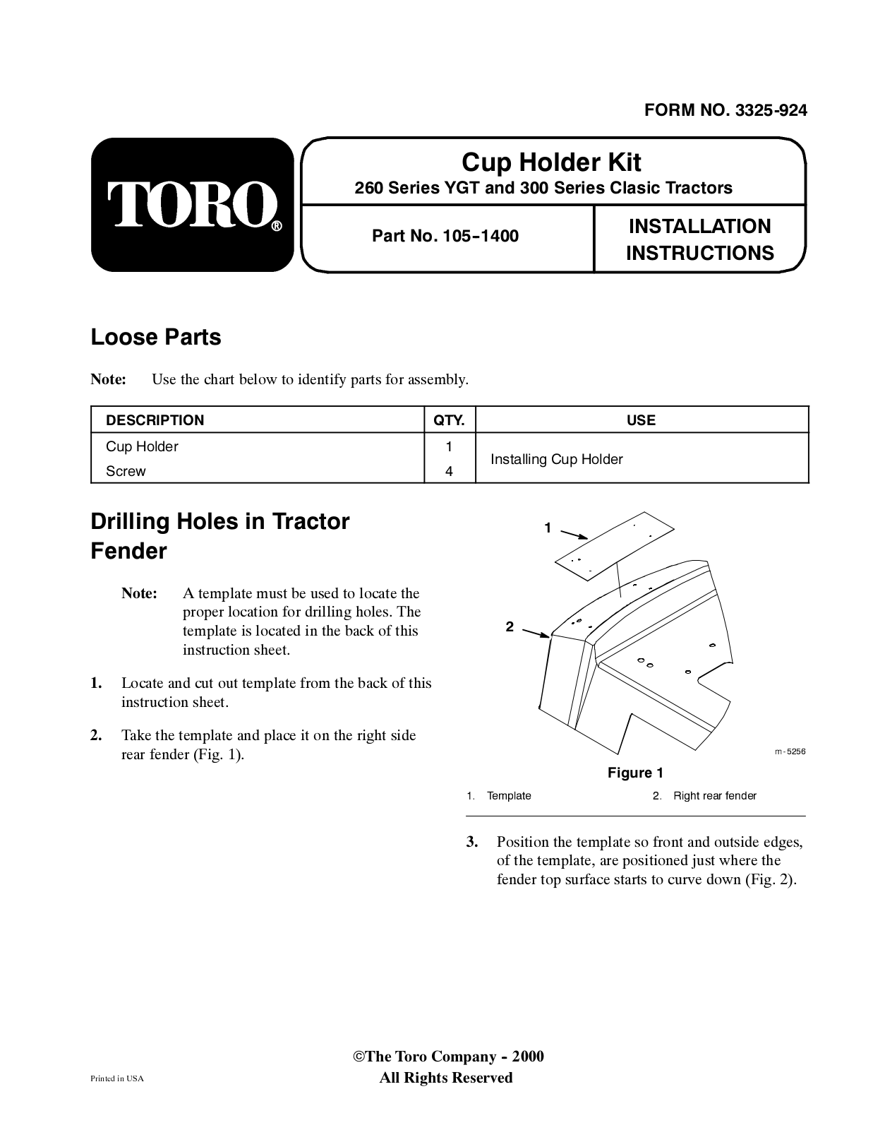 Toro 105-1400 Installation Instructions