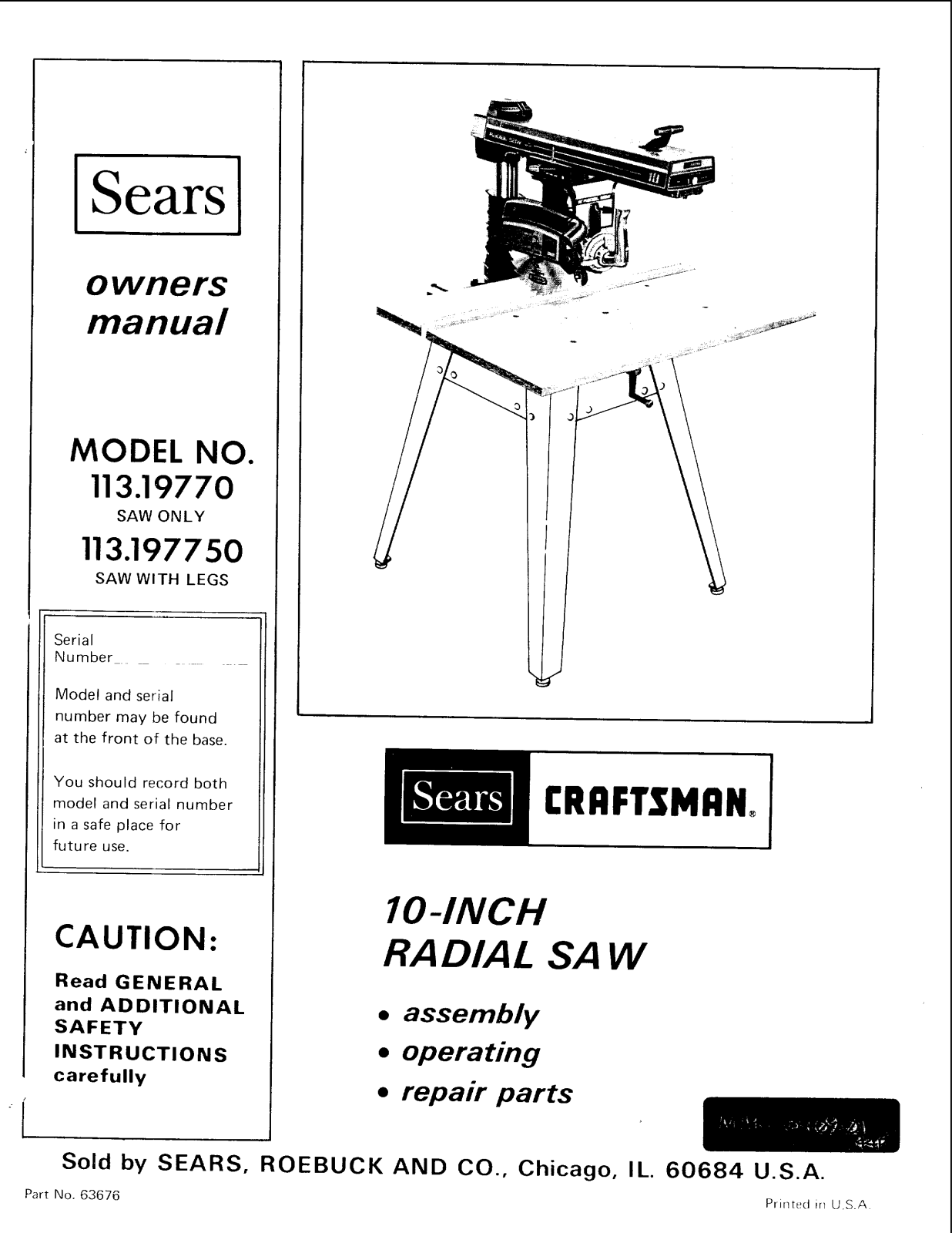 Craftsman 113197750, 11319770 Owner’s Manual