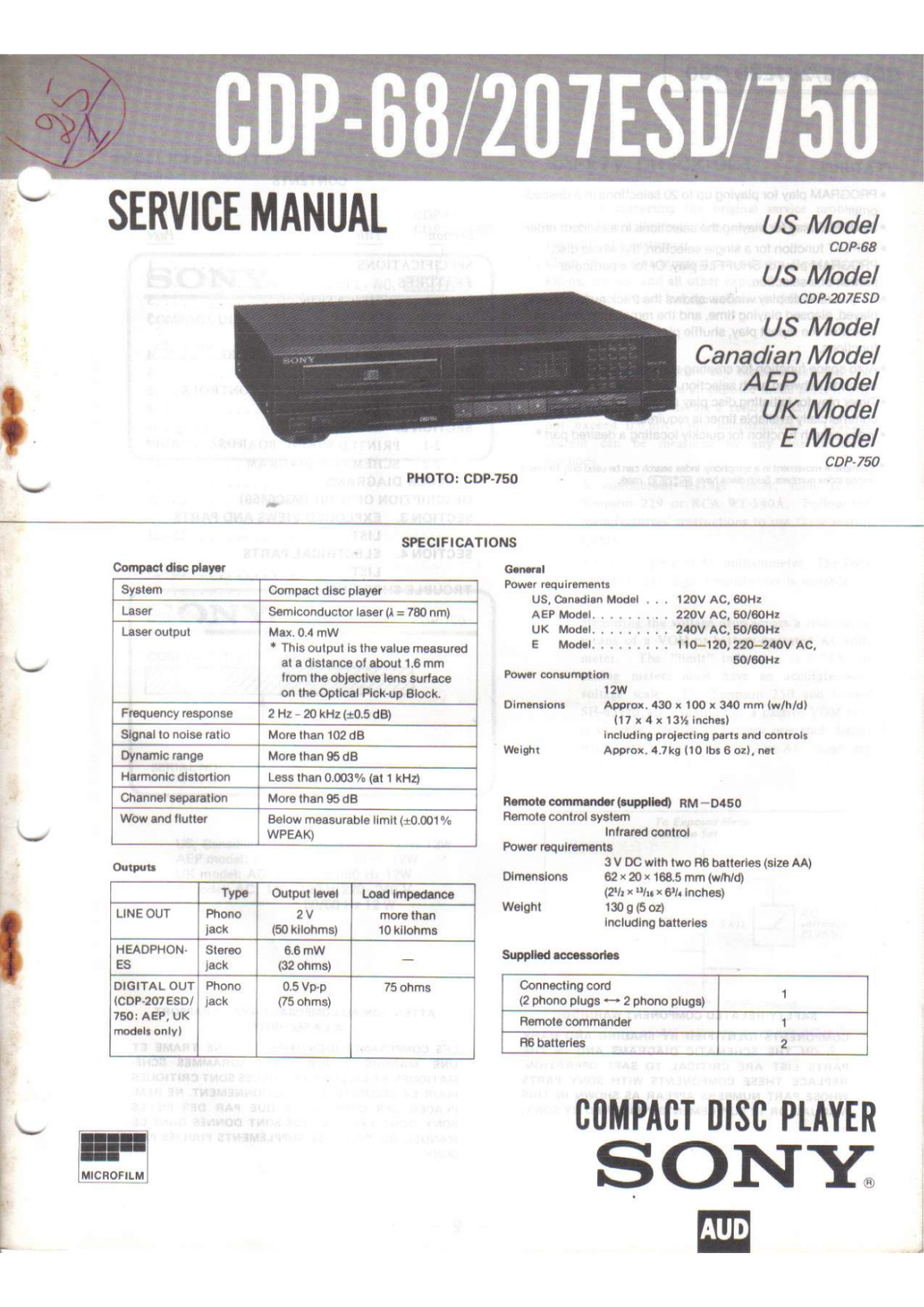 Sony CDP-750 User Manual