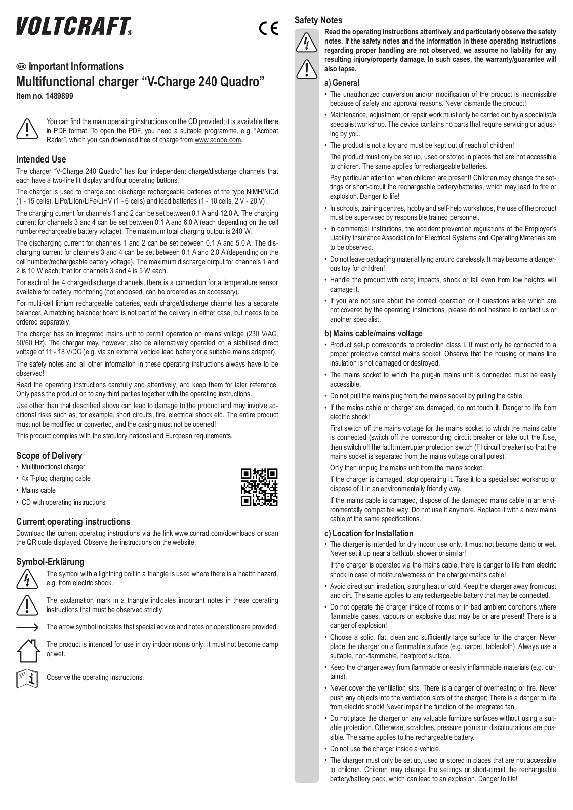 VOLTCRAFT V-Charge 240 Quadro User guide