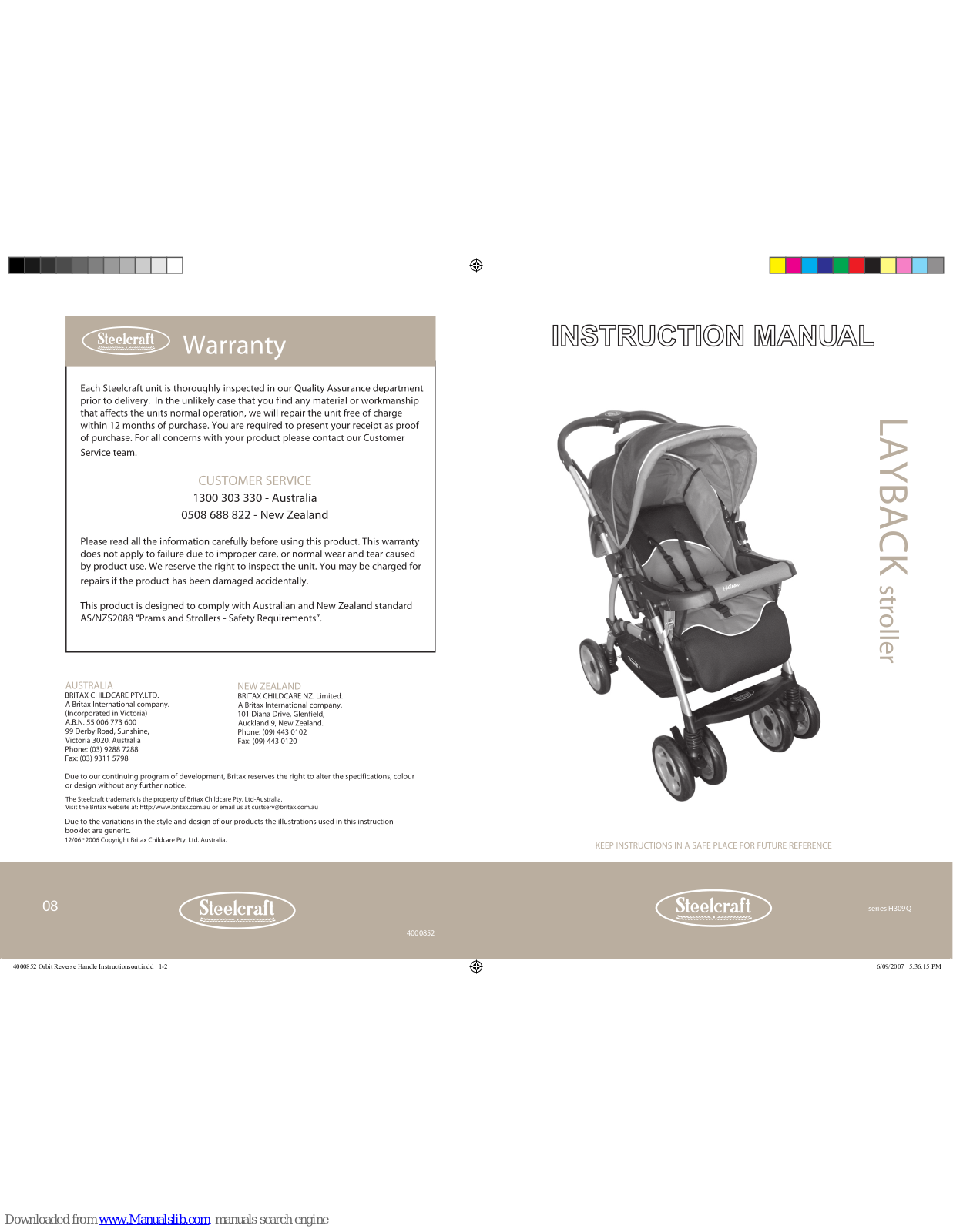 Britax LAYBACK - SERIES H309Q, Steelcraft LAYBACK User Manual